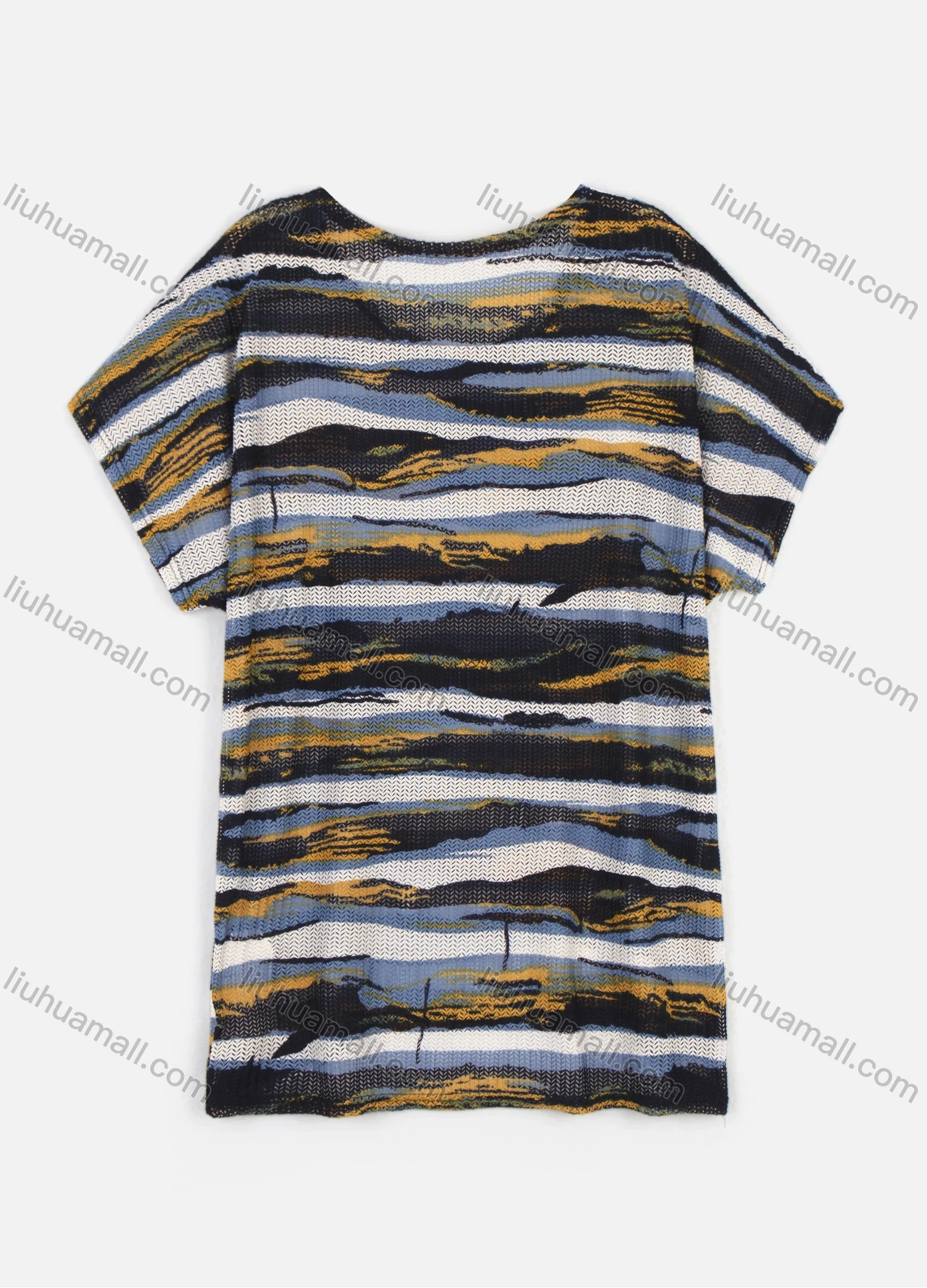 Wholesale Women's Striped Landscape Pattern Round Neck Short Sleeve Knit Top - Liuhuamall