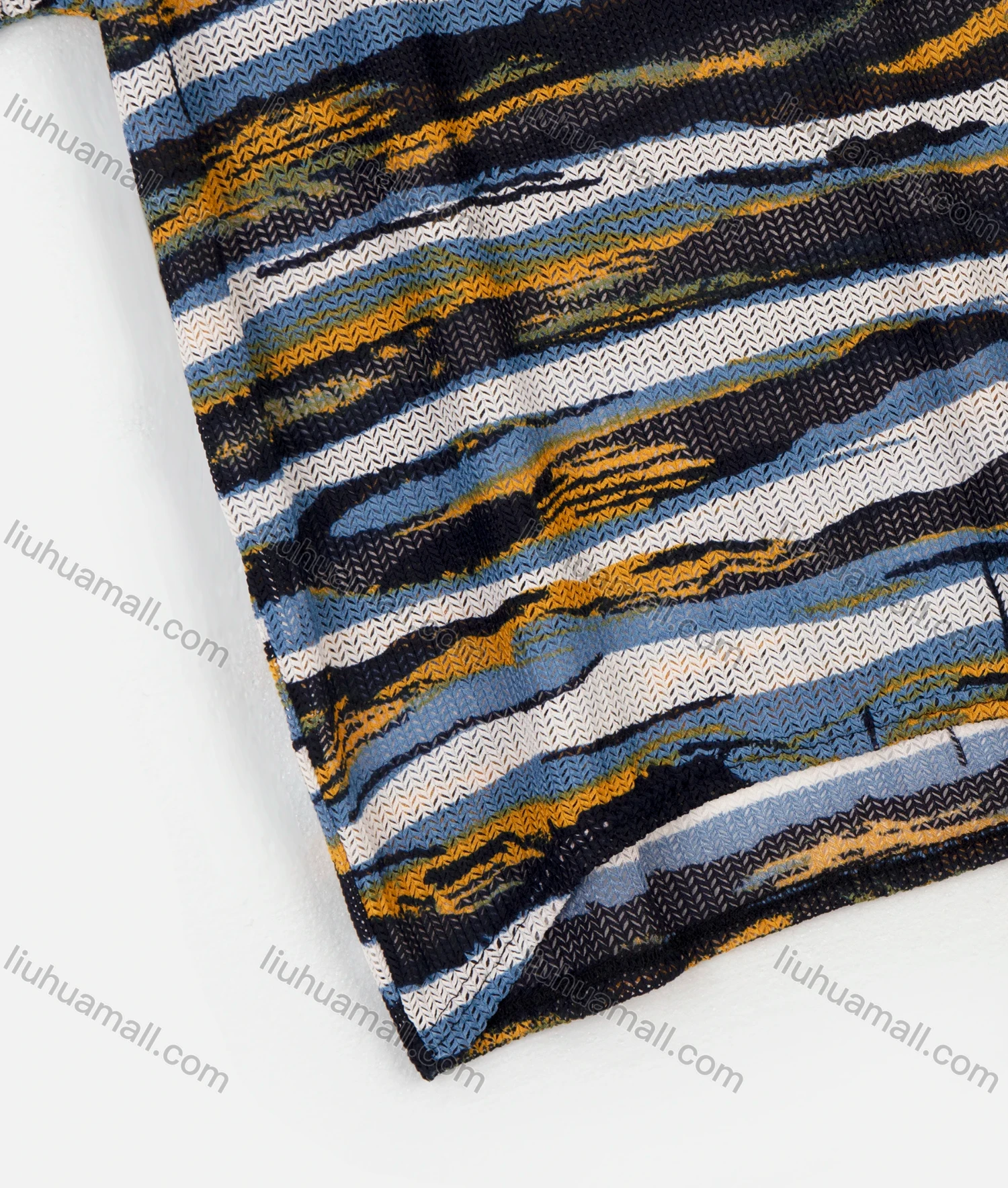 Wholesale Women's Striped Landscape Pattern Round Neck Short Sleeve Knit Top - Liuhuamall