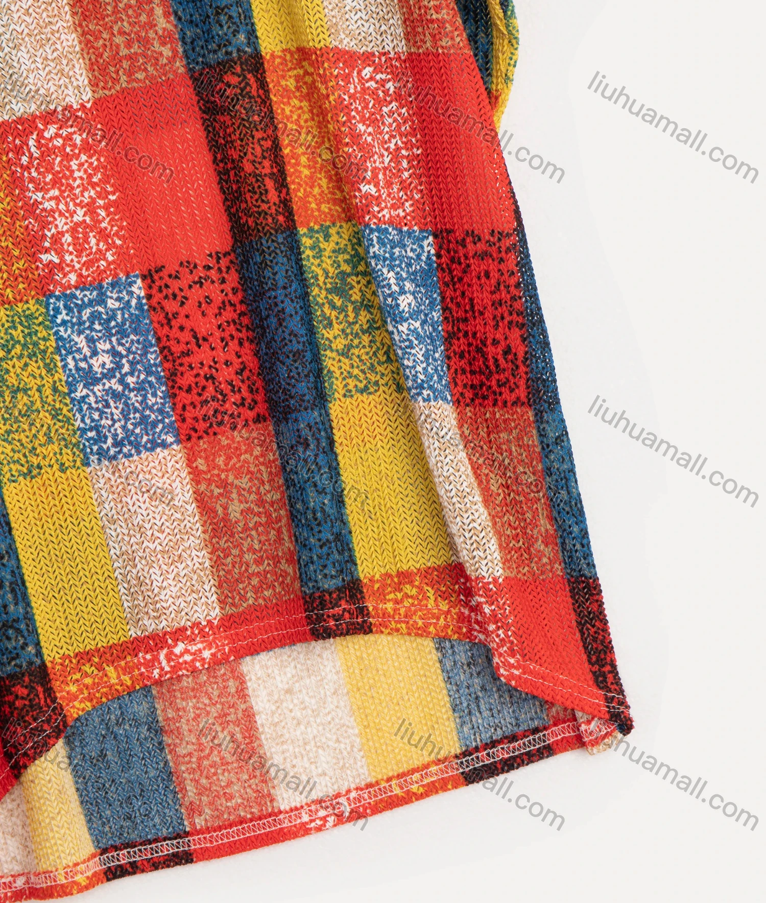 Wholesale Women's Plaid Round Neck Drop Shoulder Short Sleeve Knit Top - Liuhuamall