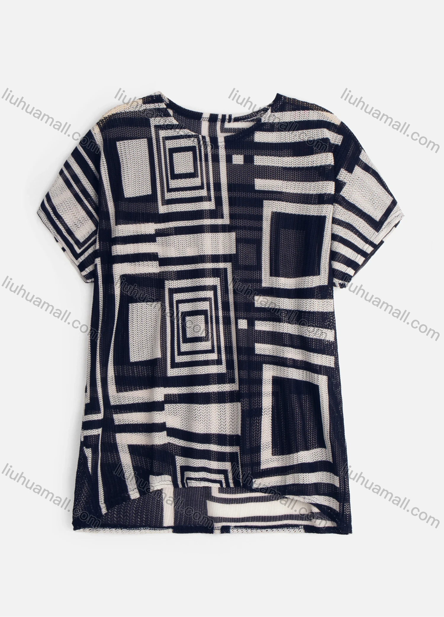 Wholesale Women's Causal Geo Print Round Neck Short Sleeve Knit Top - Liuhuamall