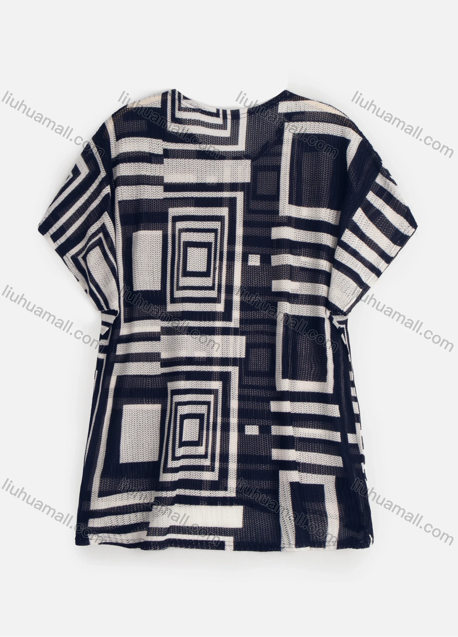 Wholesale Women's Causal Geo Print Round Neck Short Sleeve Knit Top - Liuhuamall