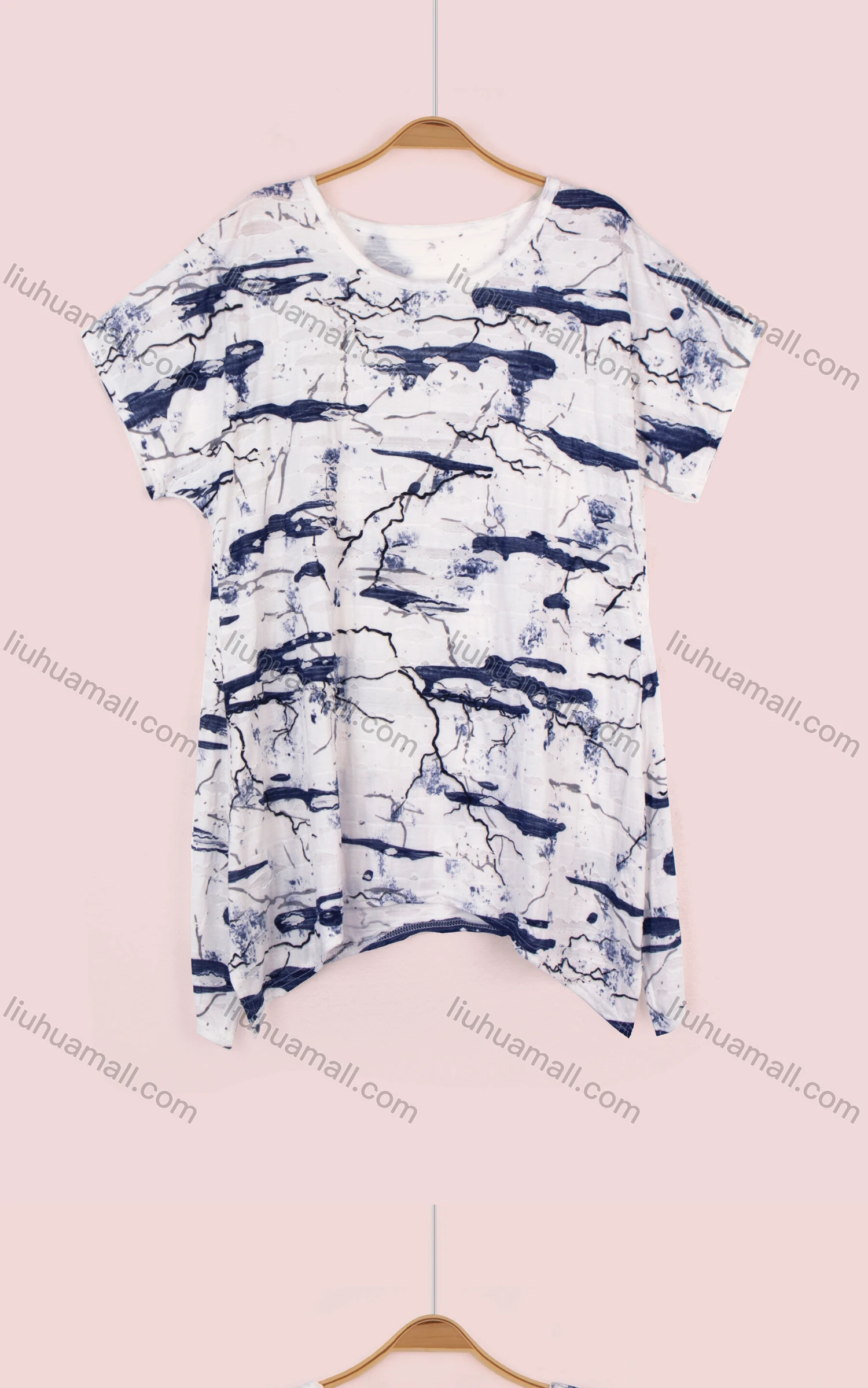 Wholesale Women's Casual Ink Painting Print Round Neck Short Sleeve Top - Liuhuamall