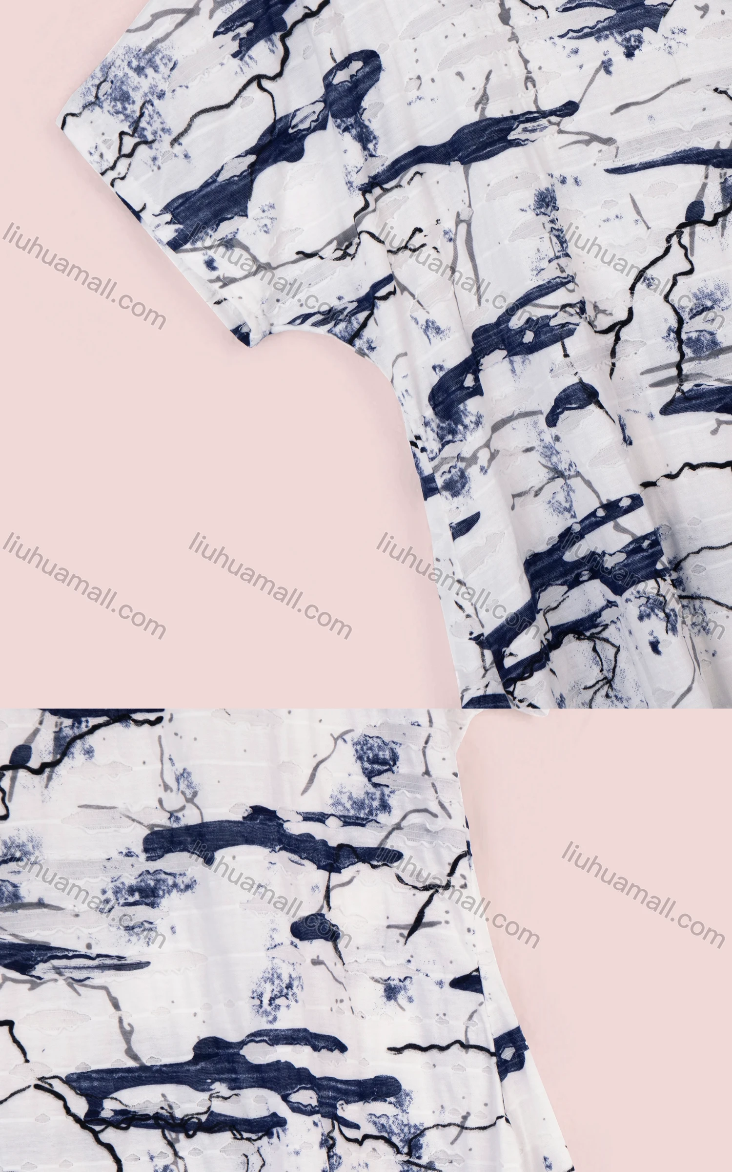 Wholesale Women's Casual Ink Painting Print Round Neck Short Sleeve Top - Liuhuamall