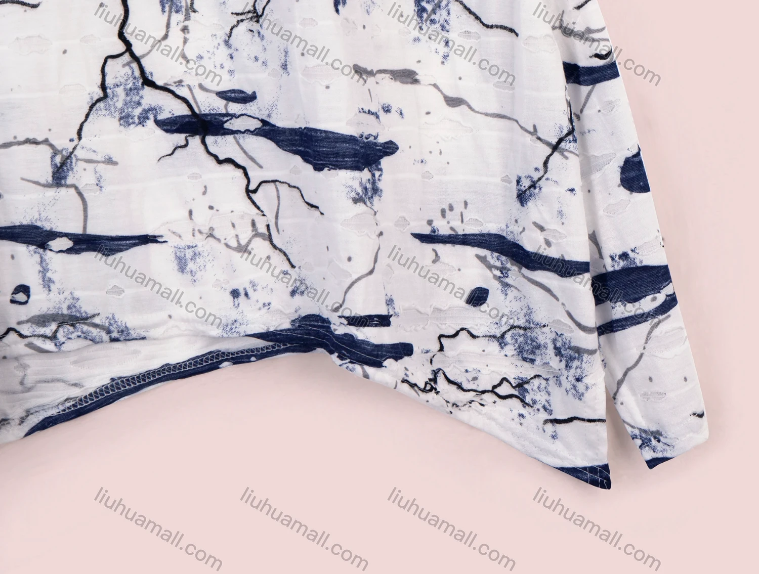 Wholesale Women's Casual Ink Painting Print Round Neck Short Sleeve Top - Liuhuamall