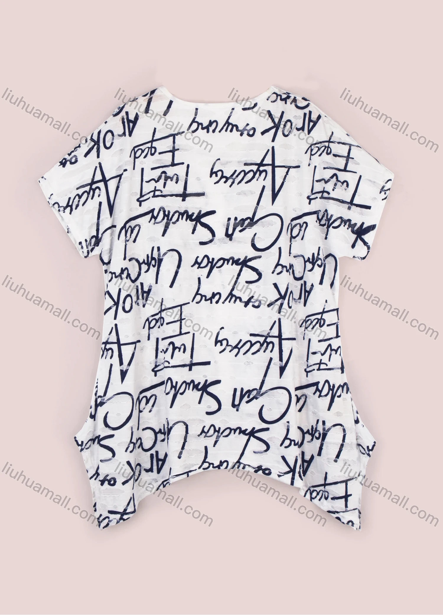 Wholesale Women's Casual Letter Print Round Neck Short Sleeve Curved Hem Top - Liuhuamall