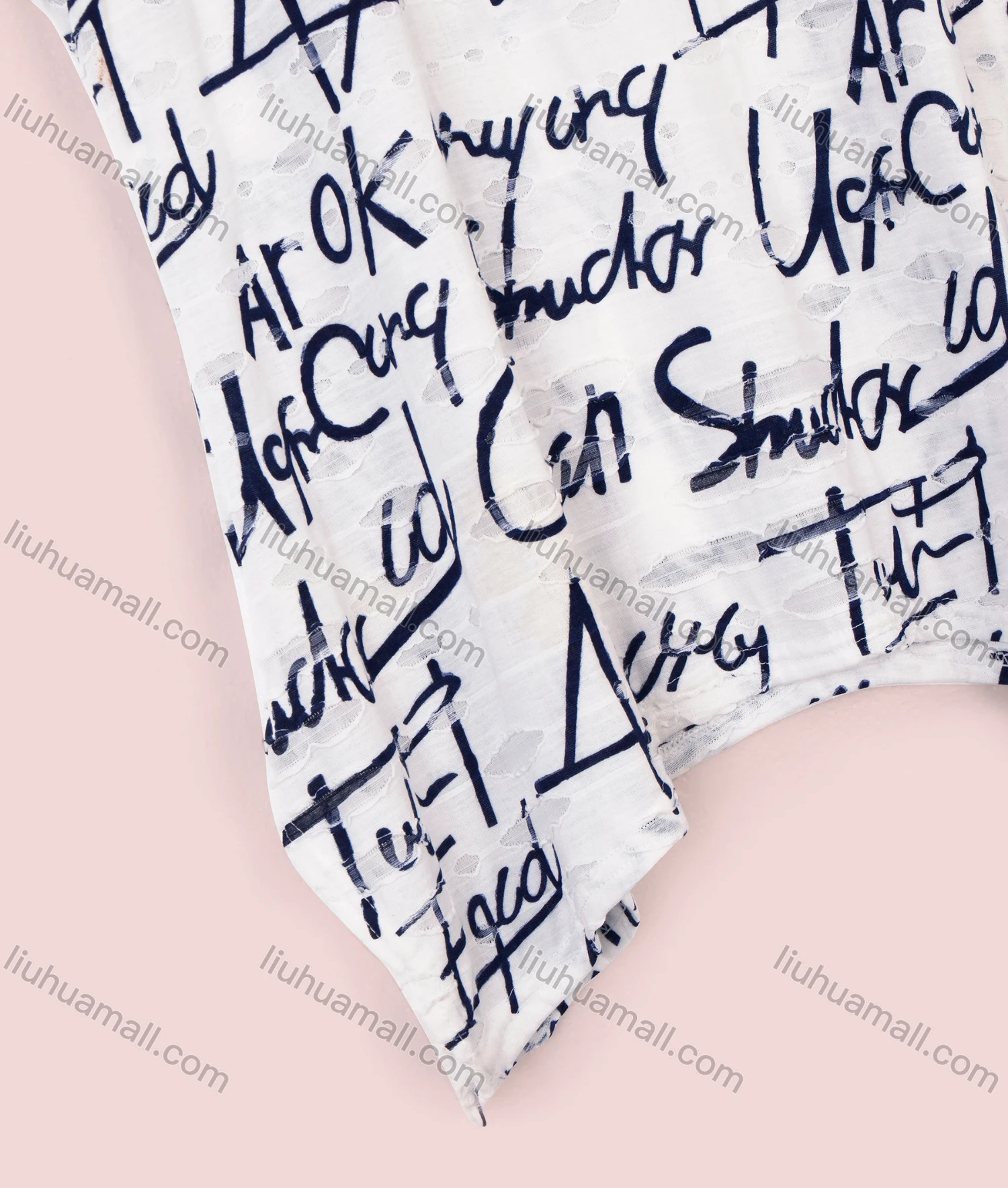 Wholesale Women's Casual Letter Print Round Neck Short Sleeve Curved Hem Top - Liuhuamall