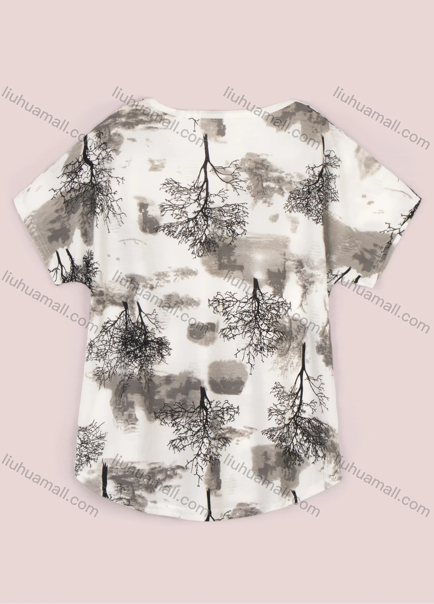 Wholesale Women's Casual Ink Painting Print Short Sleeve Round Neck Tee - Liuhuamall
