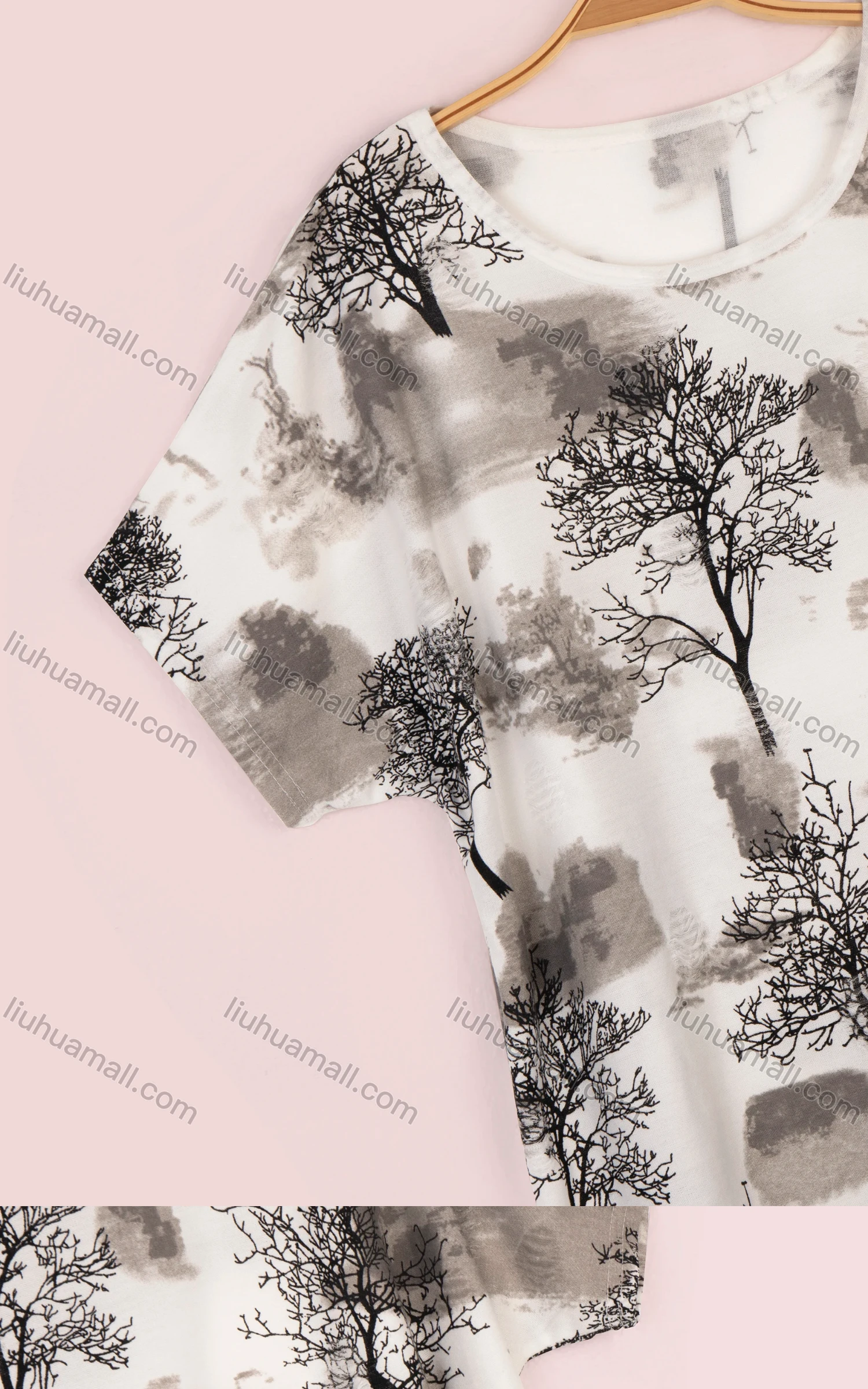 Wholesale Women's Casual Ink Painting Print Short Sleeve Round Neck Tee - Liuhuamall