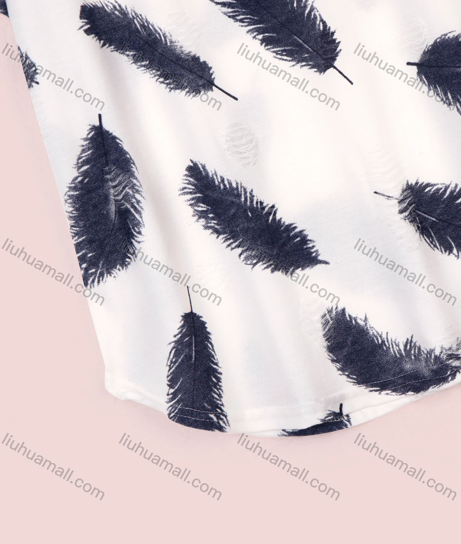 Wholesale Women's Casual Short Sleeve Feather Print Round Neck Tee - Liuhuamall