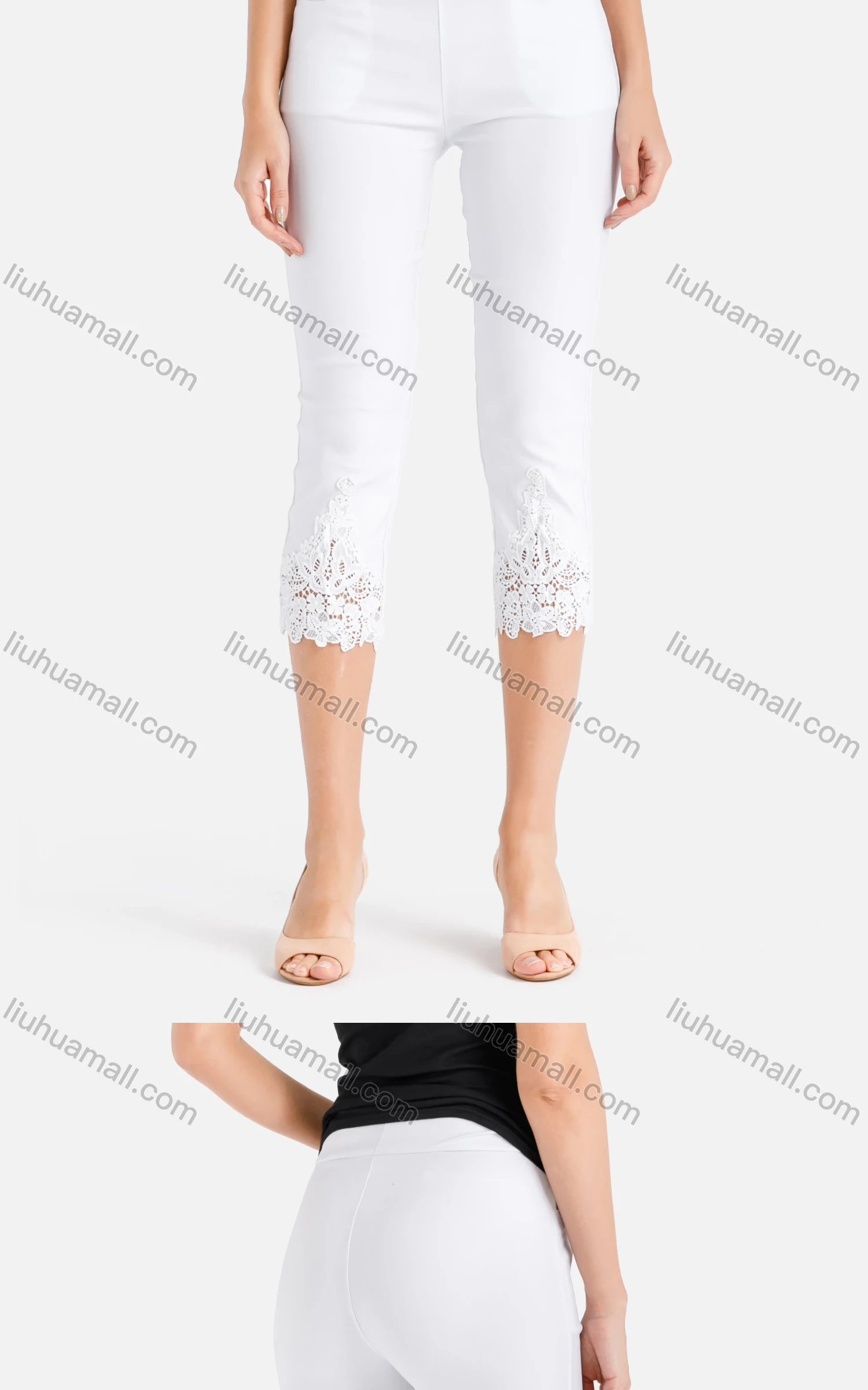 Wholesale Women's Fall Lace Appliques Skinny Capris Pants - Liuhuamall