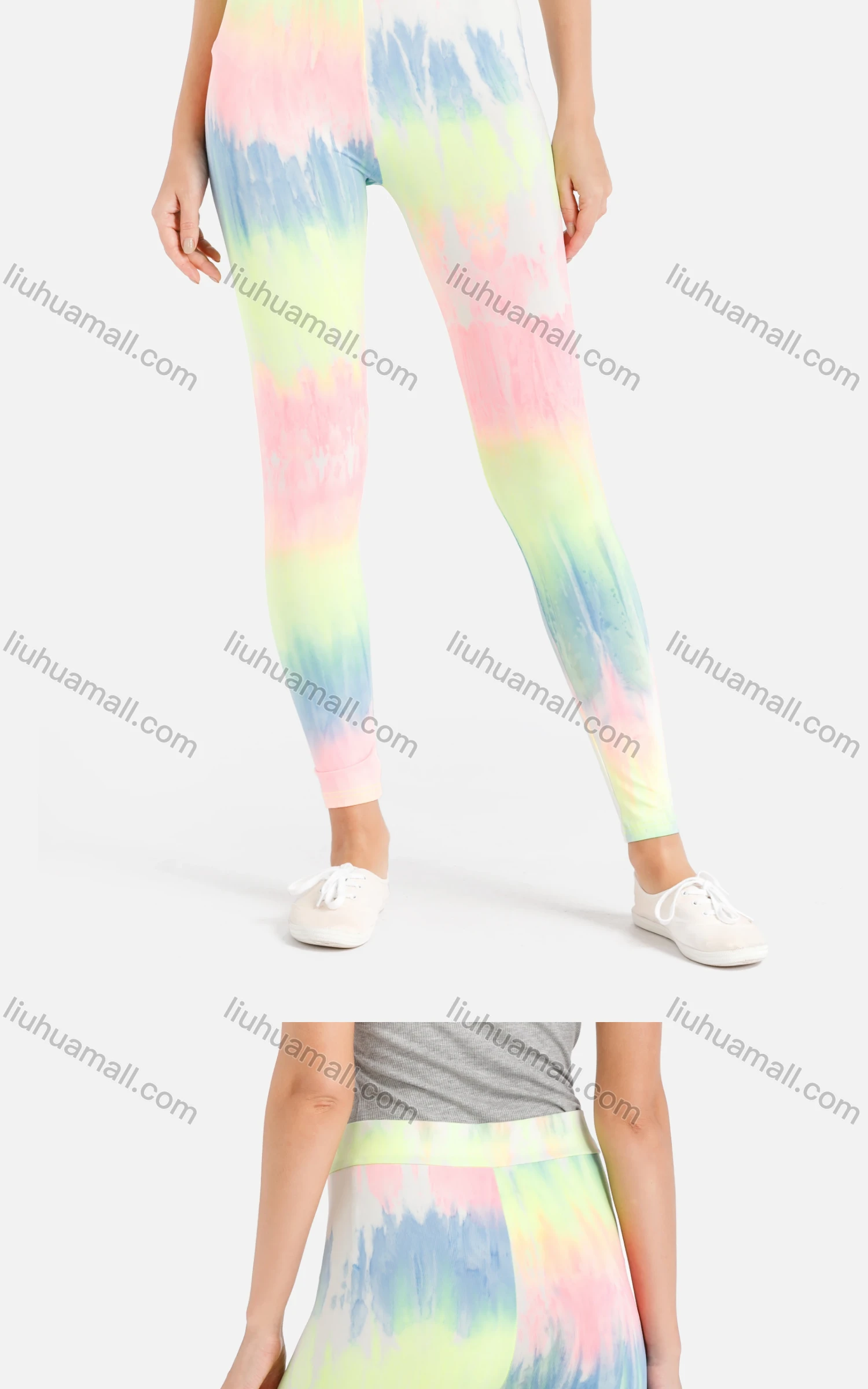 Wholesale Women's Tie Dye High Waist Crop Leggings - Liuhuamall