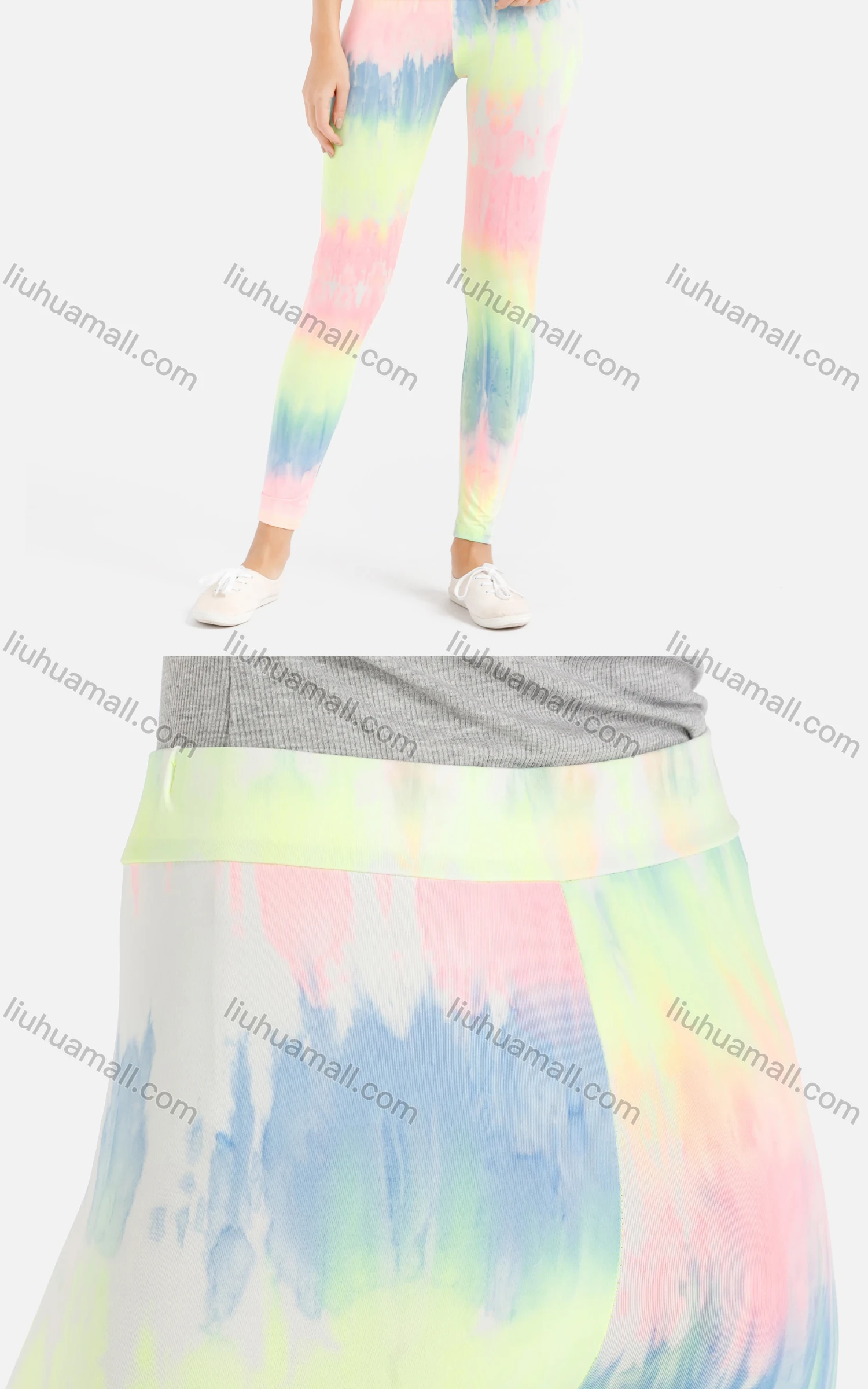 Wholesale Women's Tie Dye High Waist Crop Leggings - Liuhuamall
