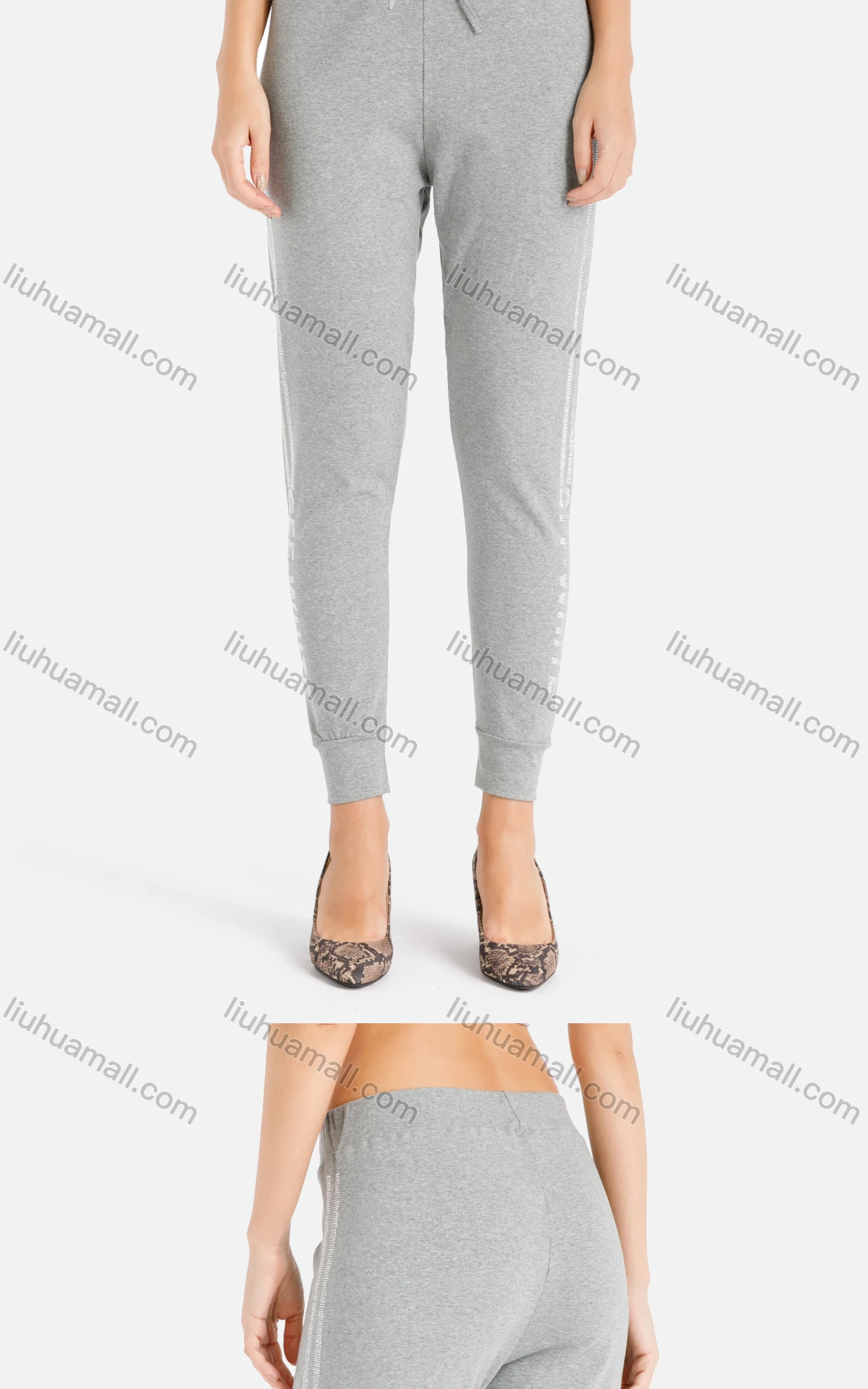 Wholesale Women's Rhinestone Striped Crop SweatPants - Liuhuamall