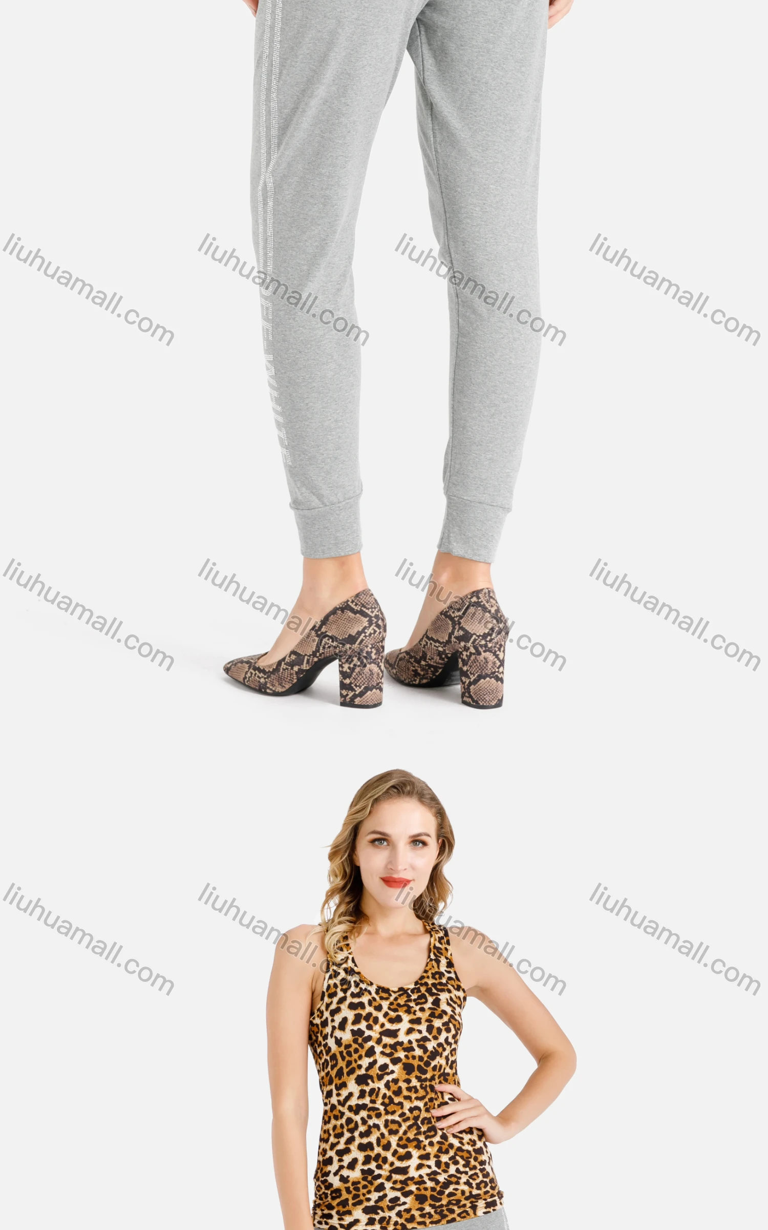 Wholesale Women's Rhinestone Striped Crop SweatPants - Liuhuamall