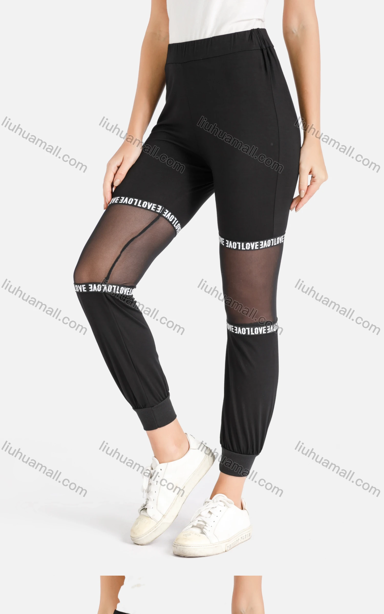 Wholesale Women's Mesh Panels Letter Graphic Crop Active Pants - Liuhuamall