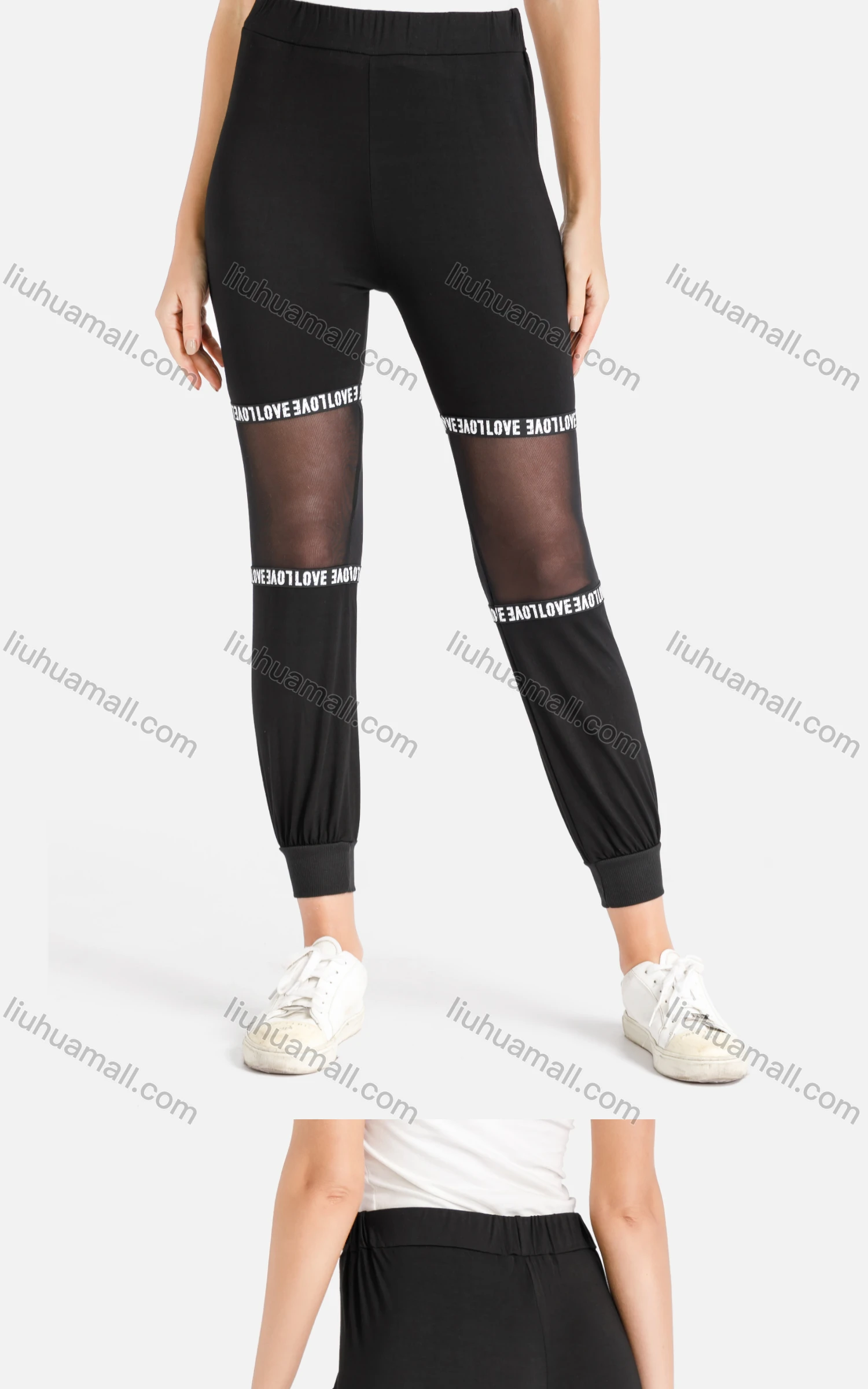 Wholesale Women's Mesh Panels Letter Graphic Crop Active Pants - Liuhuamall