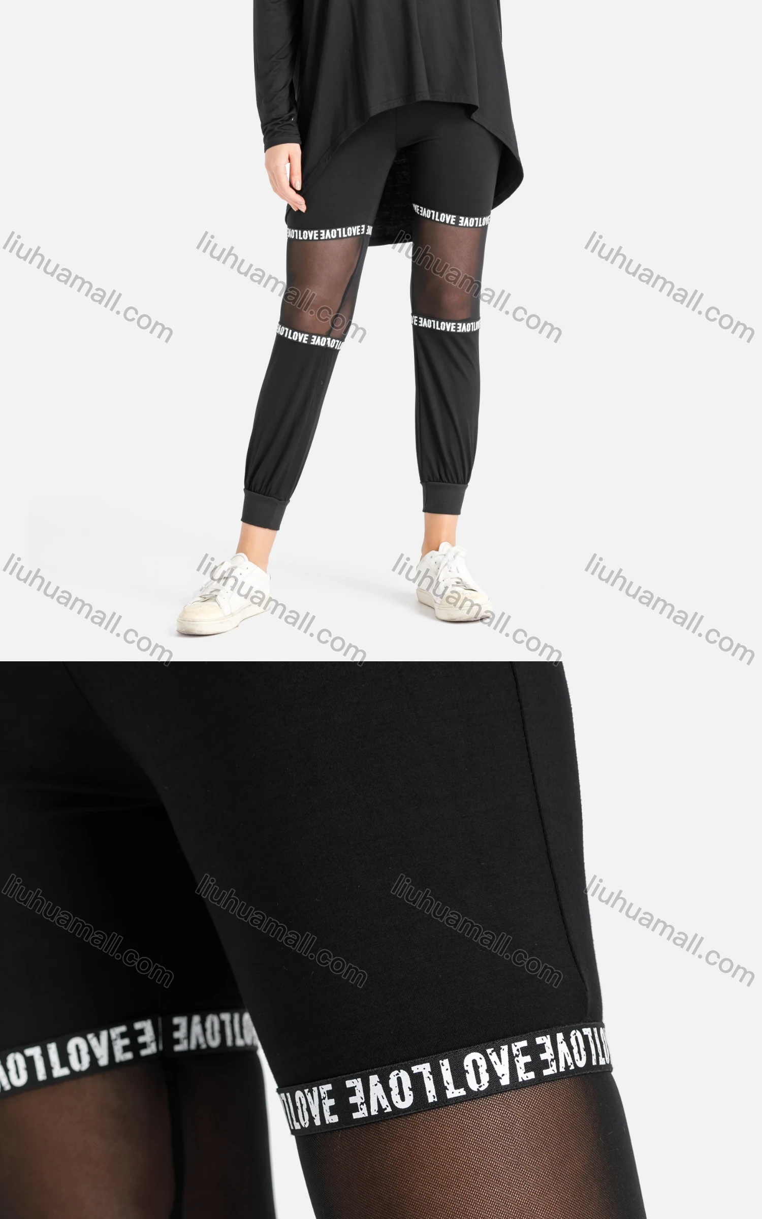 Wholesale Women's Mesh Panels Letter Graphic Crop Active Pants - Liuhuamall