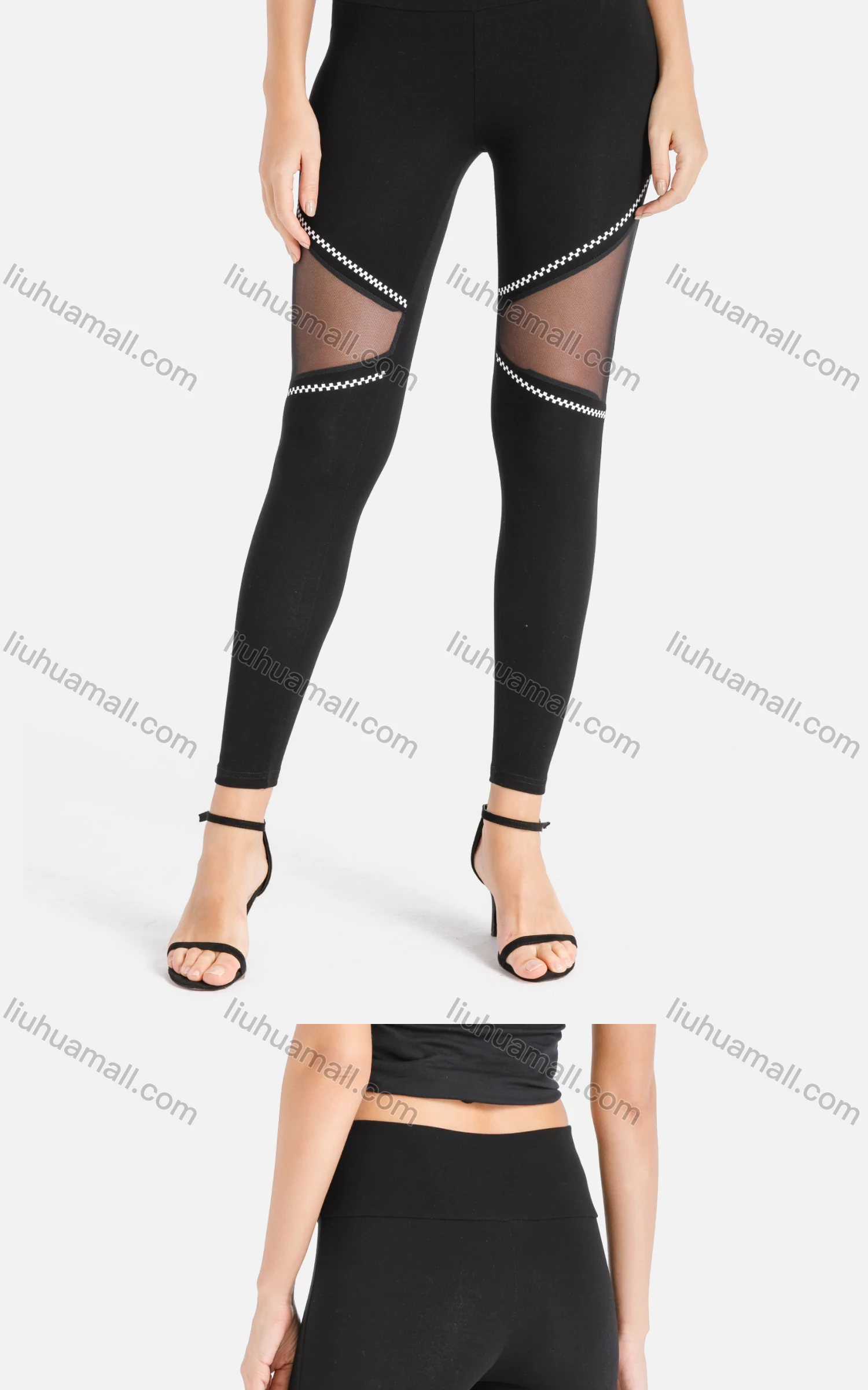 Wholesale Women's Contrasted Zip Print Mesh Panels Crop Leggings - Liuhuamall