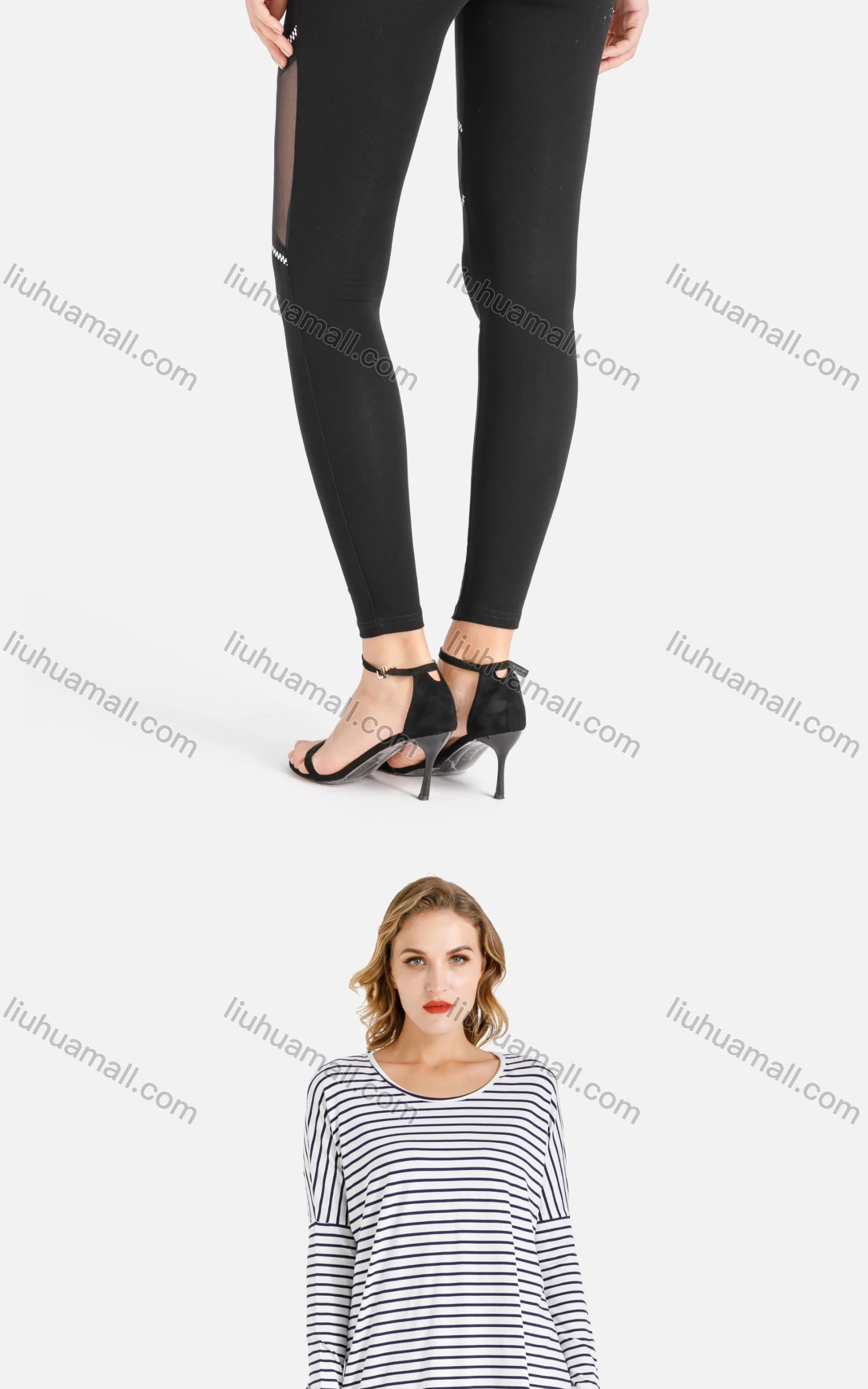 Wholesale Women's Contrasted Zip Print Mesh Panels Crop Leggings - Liuhuamall