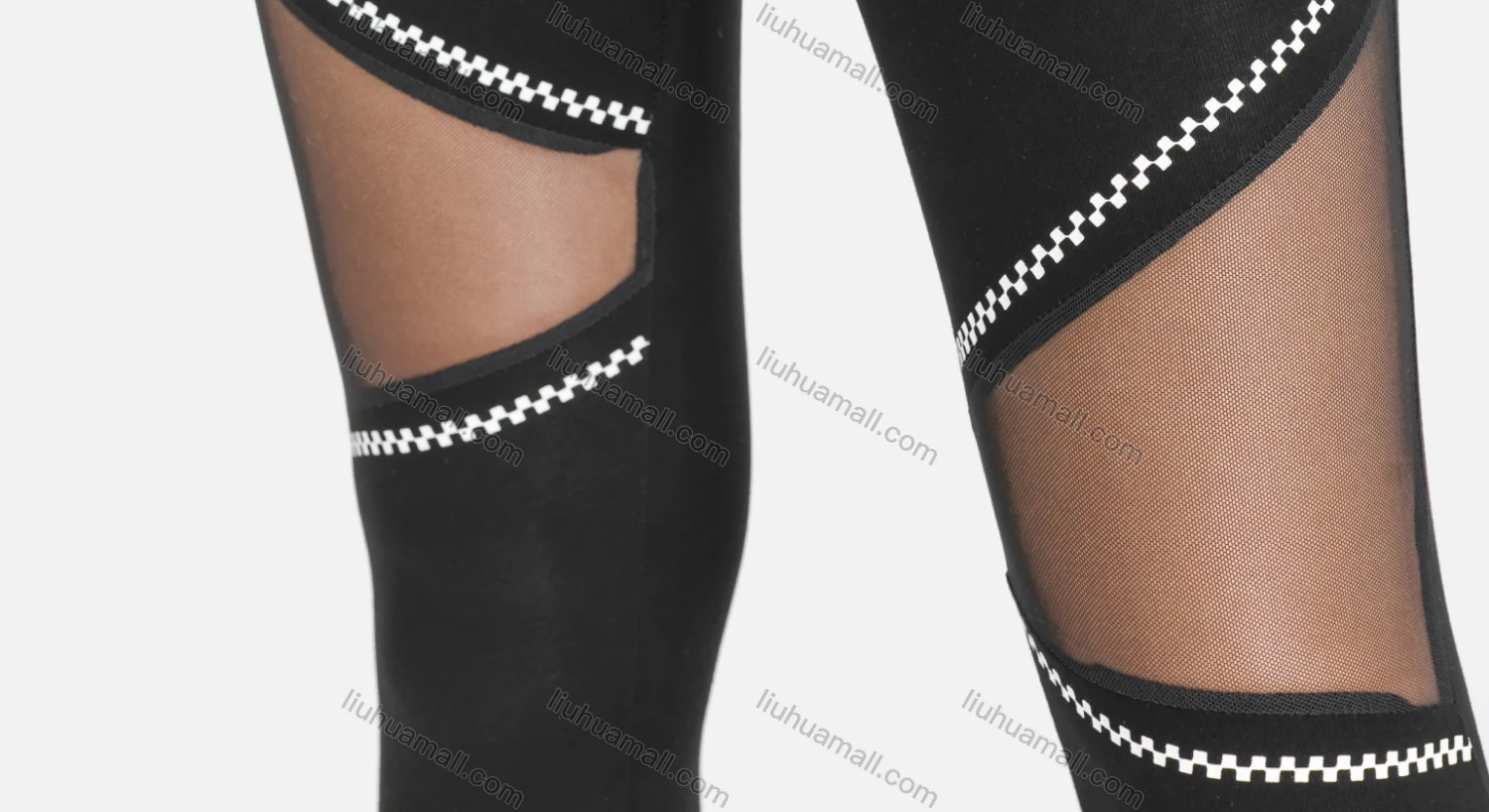 Wholesale Women's Contrasted Zip Print Mesh Panels Crop Leggings - Liuhuamall