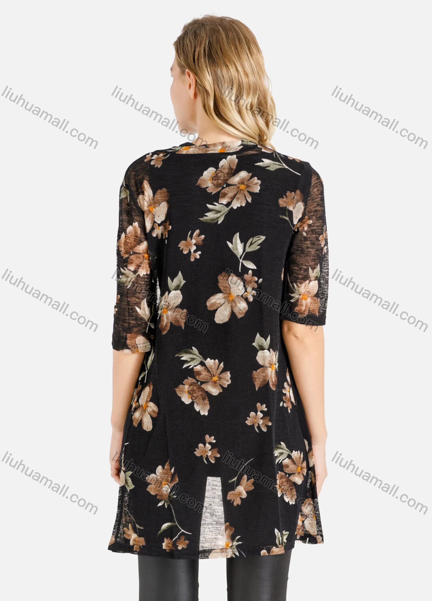 Wholesale Women's Casual Spring Floral Print Half Sleeve Mesh Cardigan - Liuhuamall