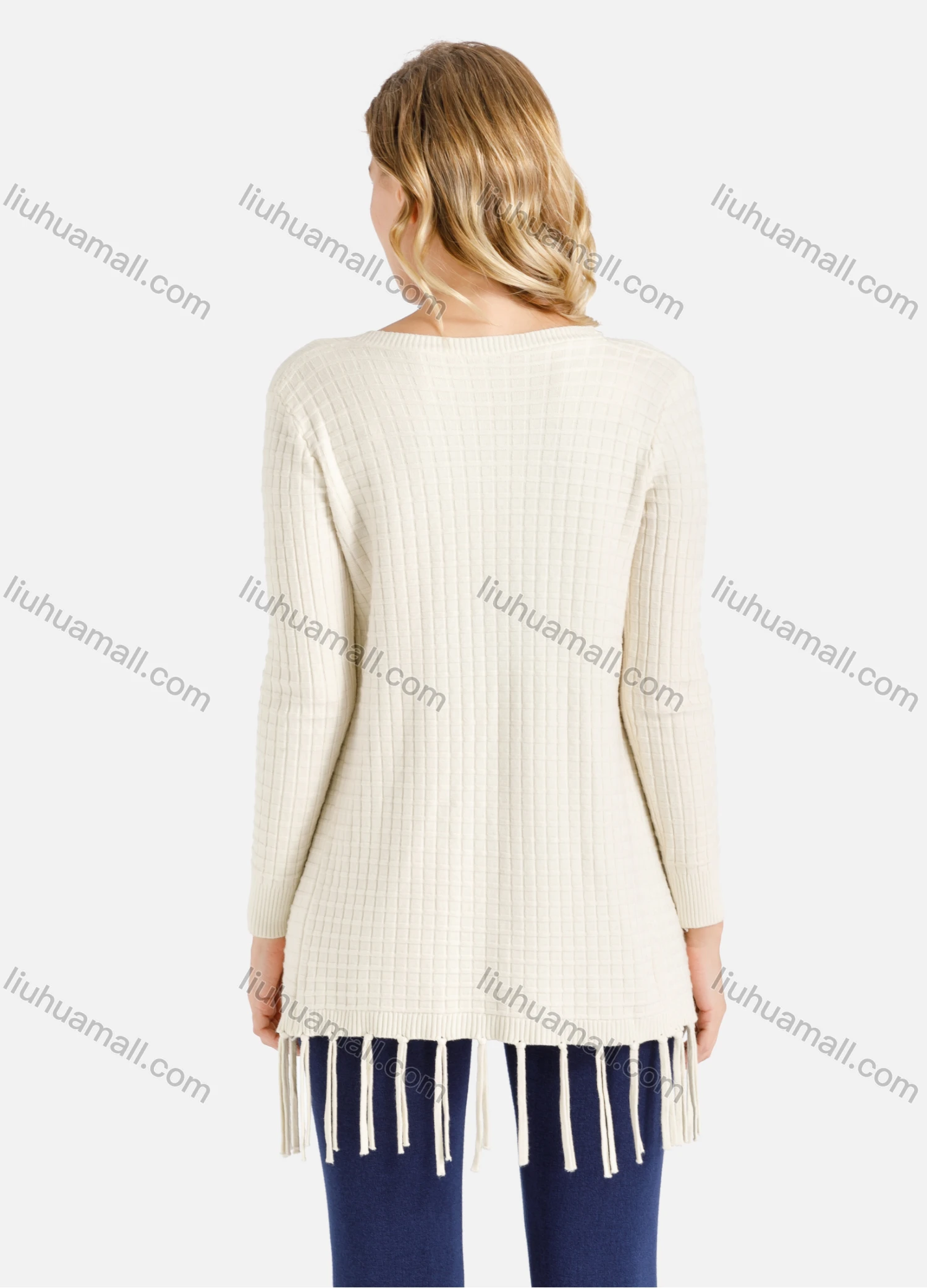 Wholesale Women's Casual Plain Fringe Trim Rib-knit Dual Pocket Cardigan - Liuhuamall