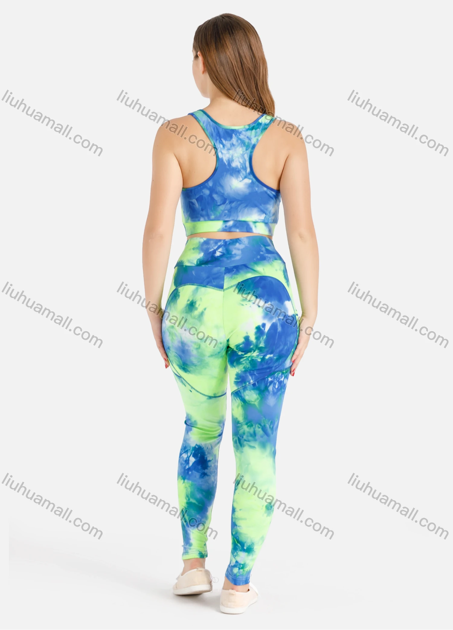 Wholesale Women's Tie-Dye Venetian Cut And Sew Racer Back Tank Top With Leggings - Liuhuamall