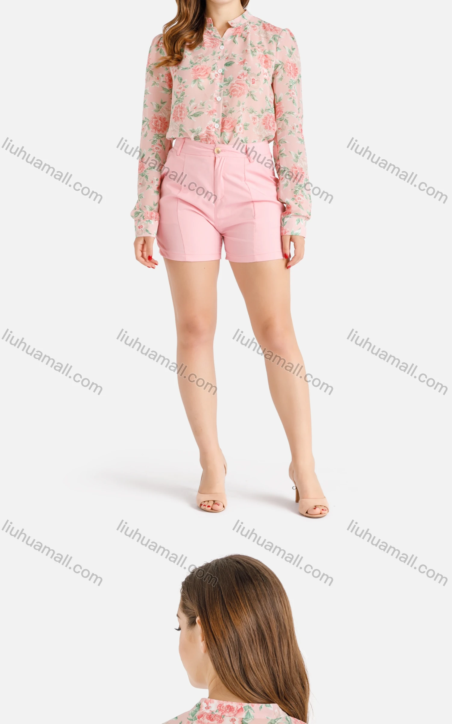 Wholesale Women's Fall Peony Print Button Extra-Long Sleeve Shirt - Liuhuamall