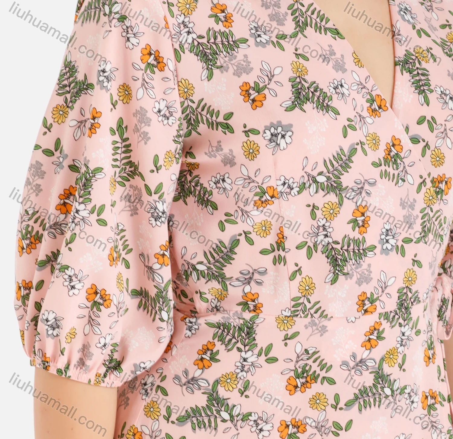 Wholesale Women's Casual Elegant Allover Floral Print Wrap V Neck Ruffle Hem Maxi Dress - Liuhuamall