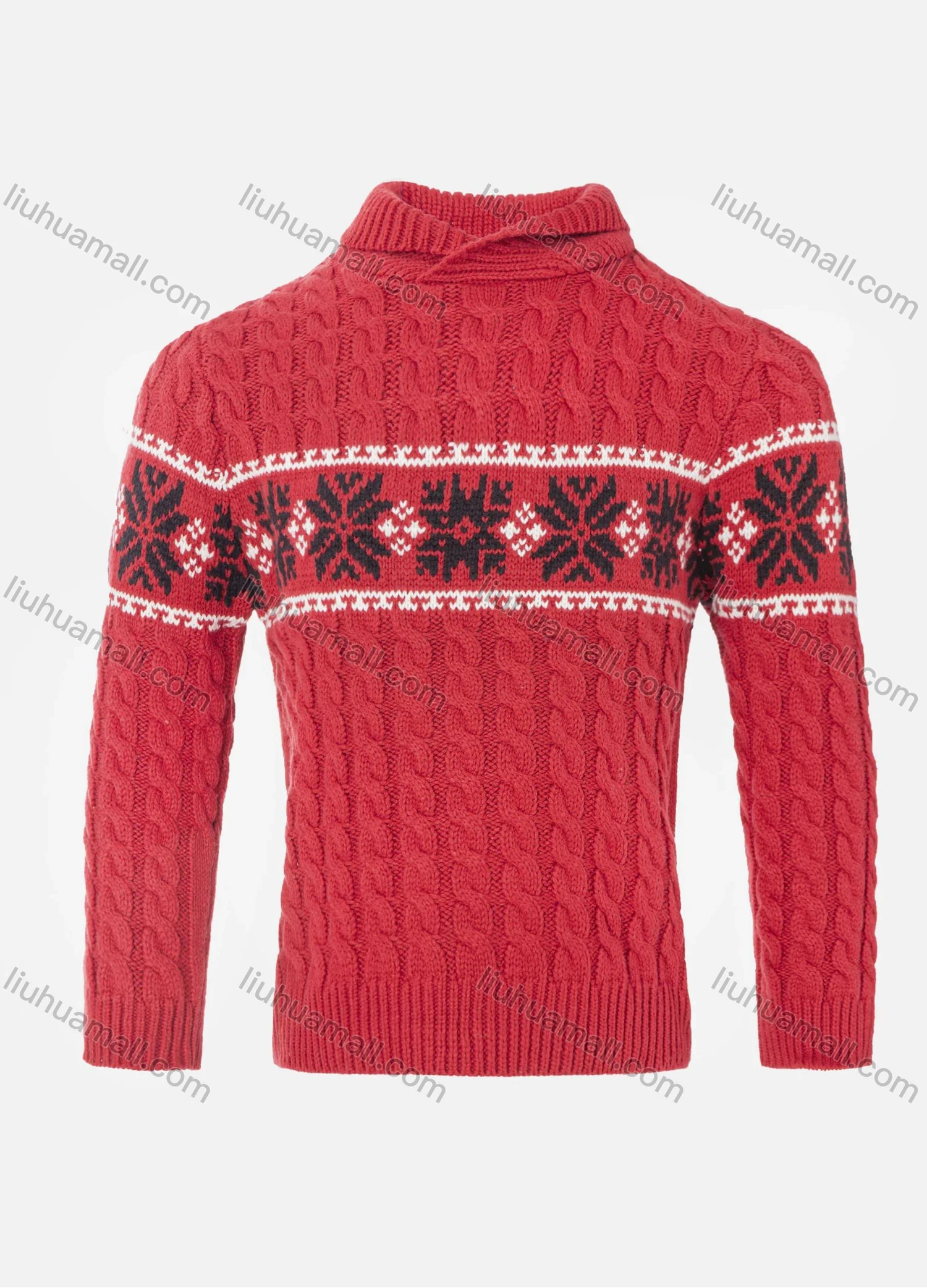 Wholesale Boys Long Sleeve Mock Neck Snowflake Cable Knited Pullover Sweater - Liuhuamall