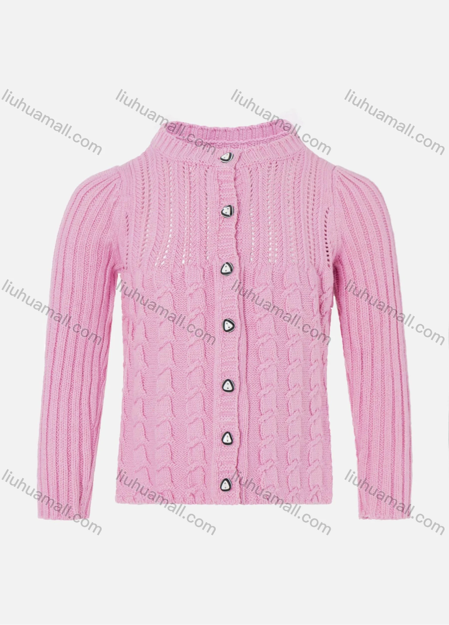 Wholesale Girls Long Sleeve Mock Neck Button Front Sweater Cardigan - Liuhuamall