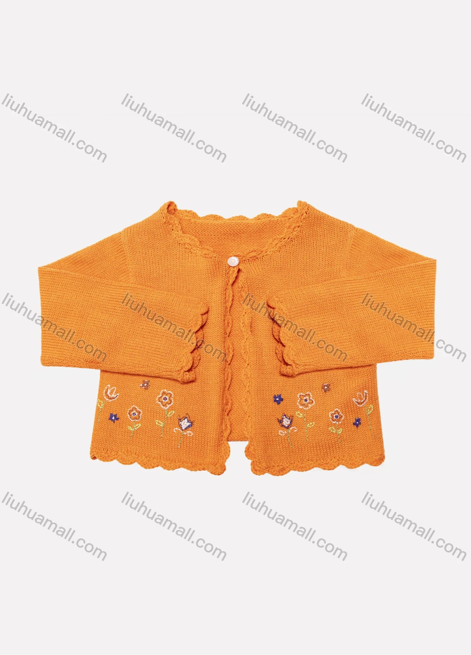 Wholesale Baby's Cute Scalloped Trim Long Sleeve Floral Embroidery One Button Sweater Cardigan - Liuhuamall