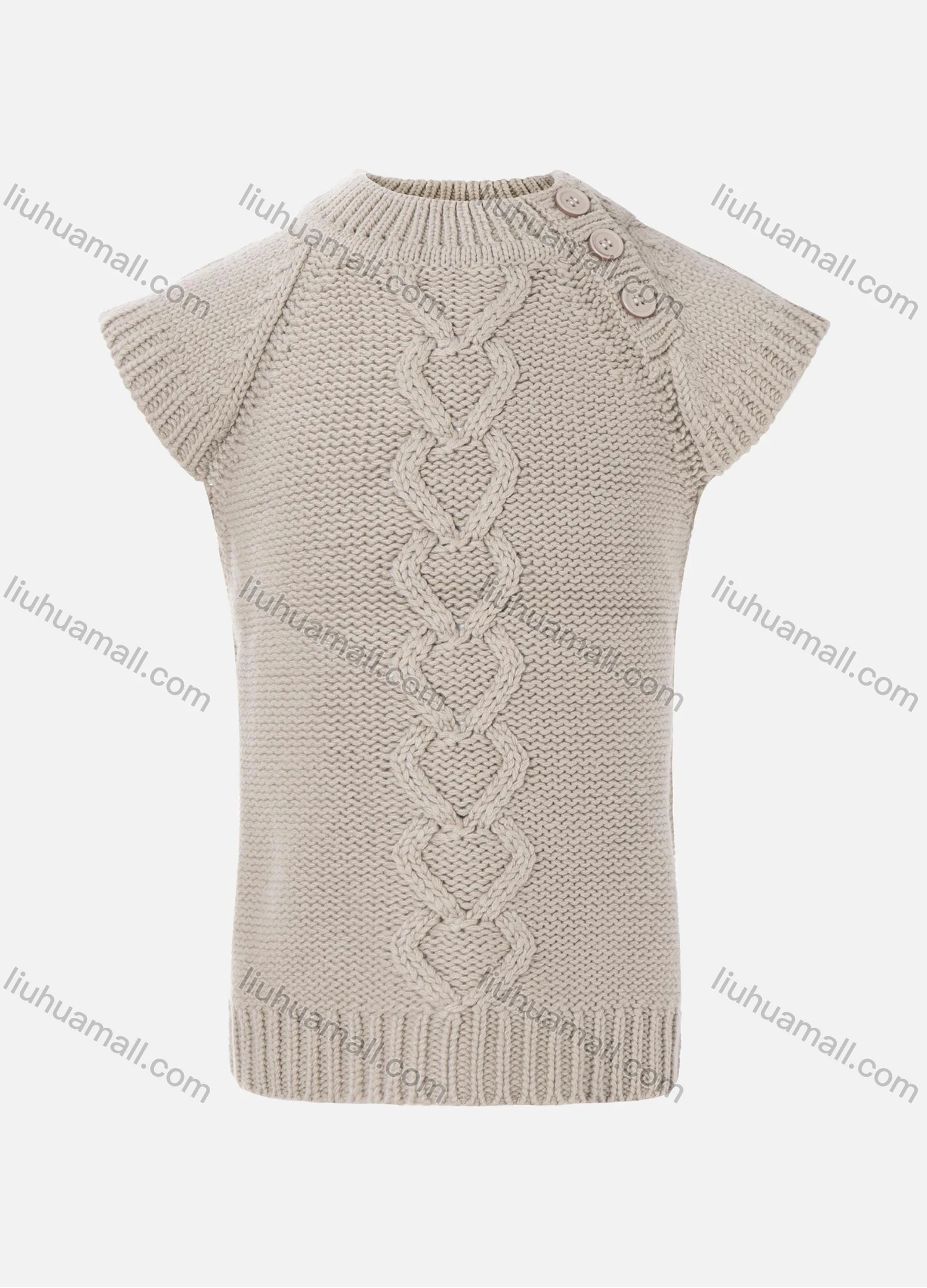 Wholesale Girls Cap Sleeve Mock Neck Cable Knit Pullover Sweater - Liuhuamall