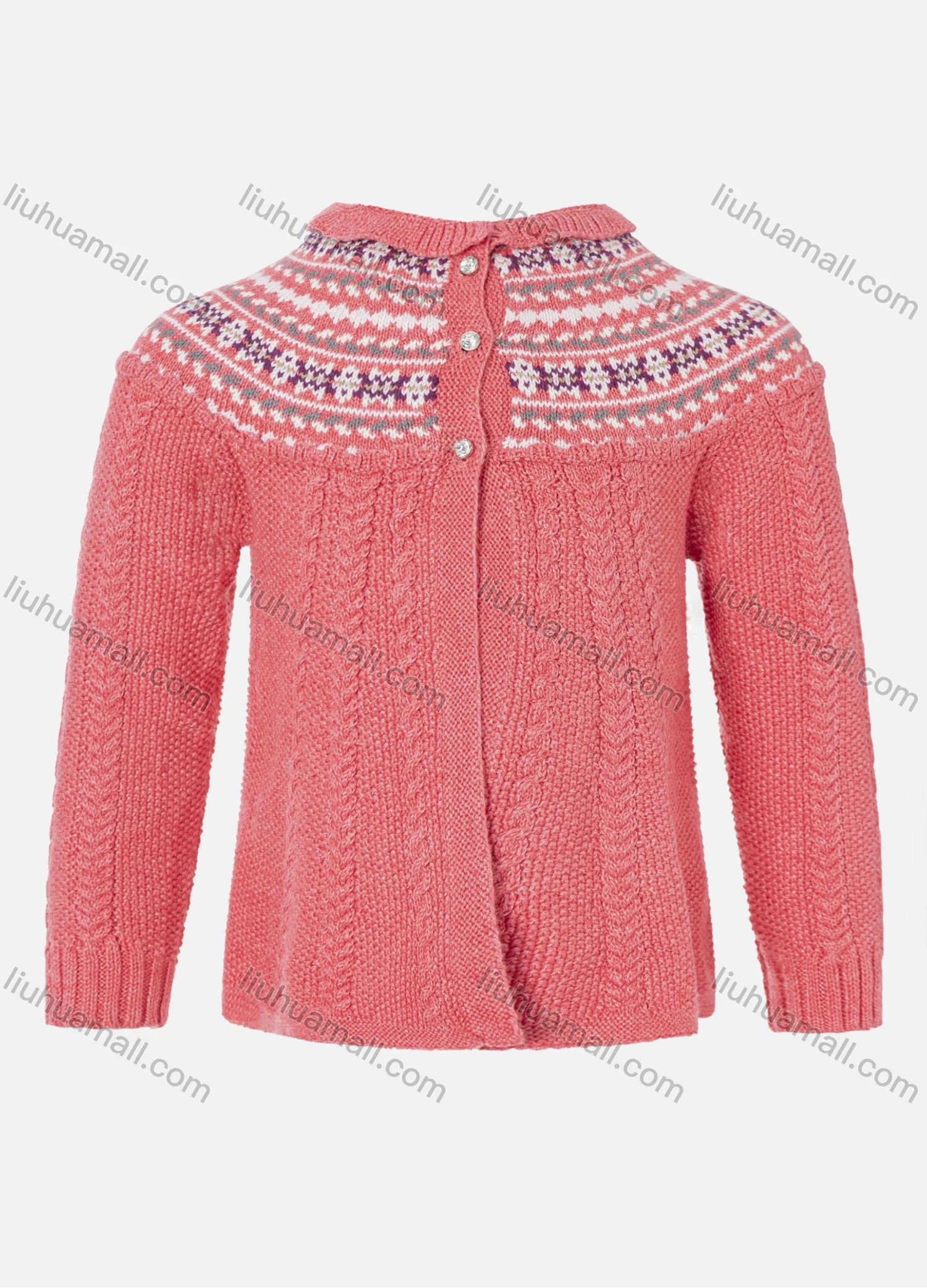 Wholesale Girls Long Sleeve Mock Neck Snowflake Quarter Button Sweater Cardigan - Liuhuamall