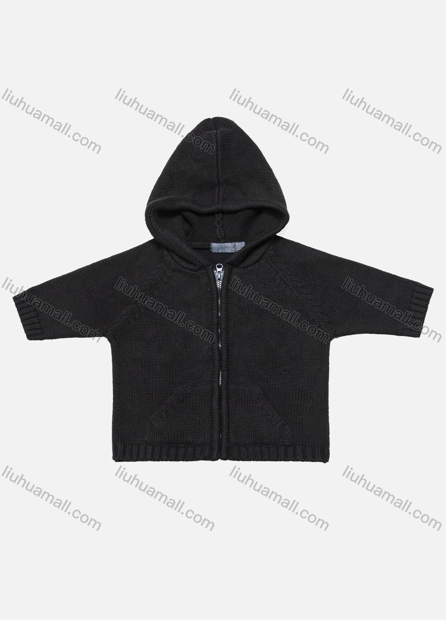 Wholesale Boys Plain Long Sleeve Hooded Zipper Dual Pockets Knited Sweater Jacket - Liuhuamall