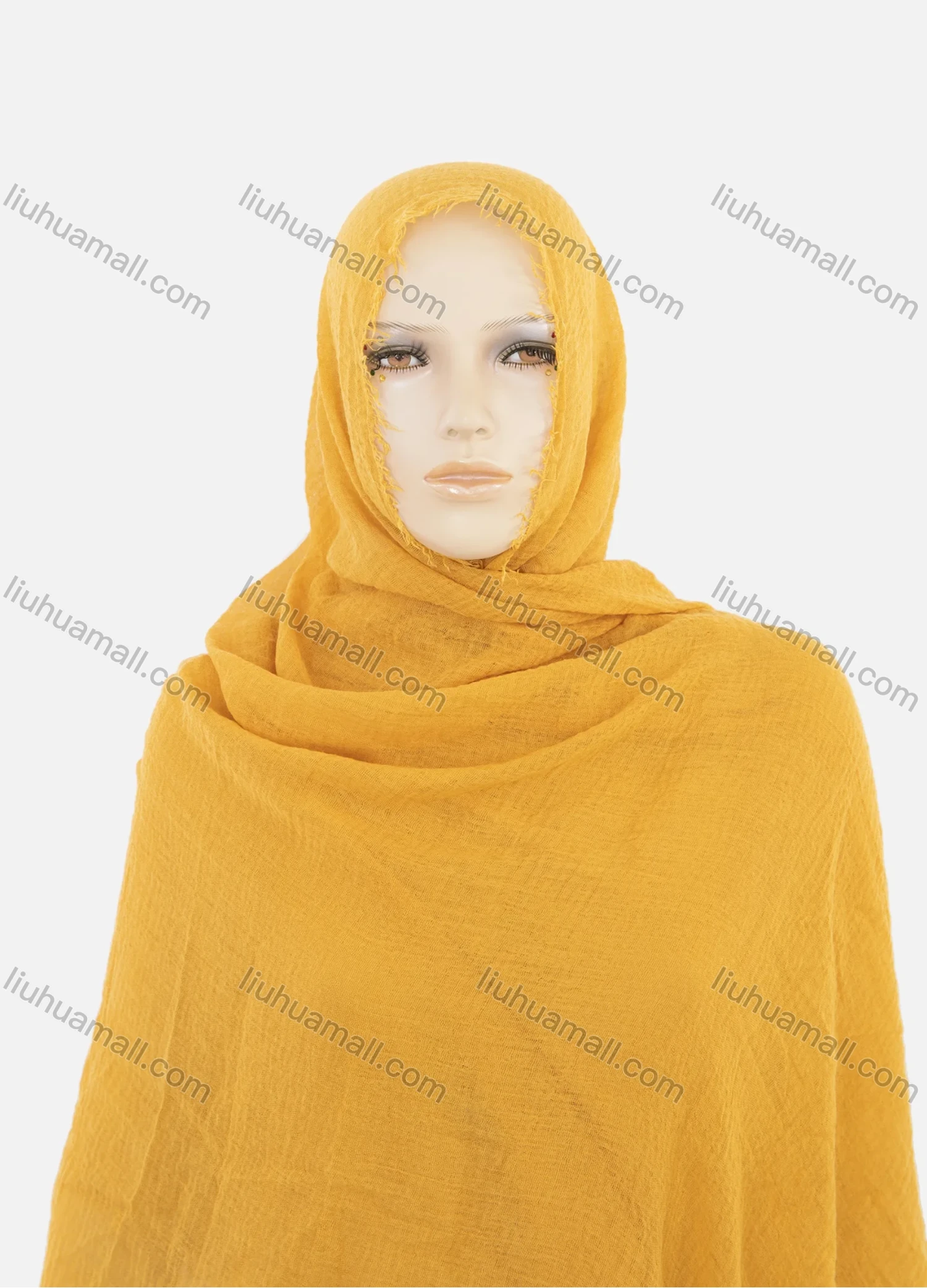 Wholesale Women's Autumn Yellow Plain Raw Edge Cotton Hijab Scarf - Liuhuamall