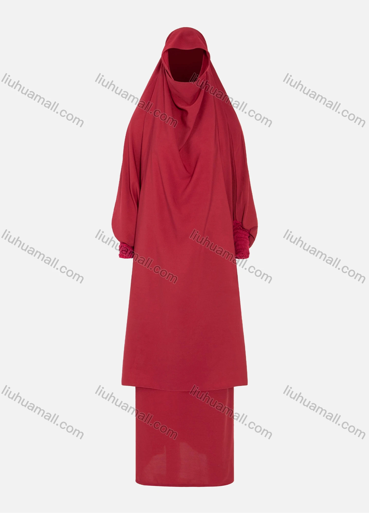 Wholesale Women's Islamic Modest Linen Plain Prayer Maxi Abaya Dress With Hijab 2 Pieces Set - Liuhuamall