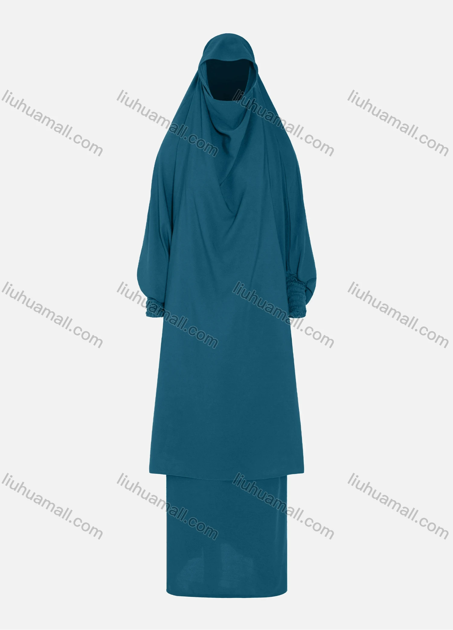 Wholesale Women's Islamic Modest Linen Plain Prayer Maxi Abaya Dress With Hijab 2 Pieces Set - Liuhuamall