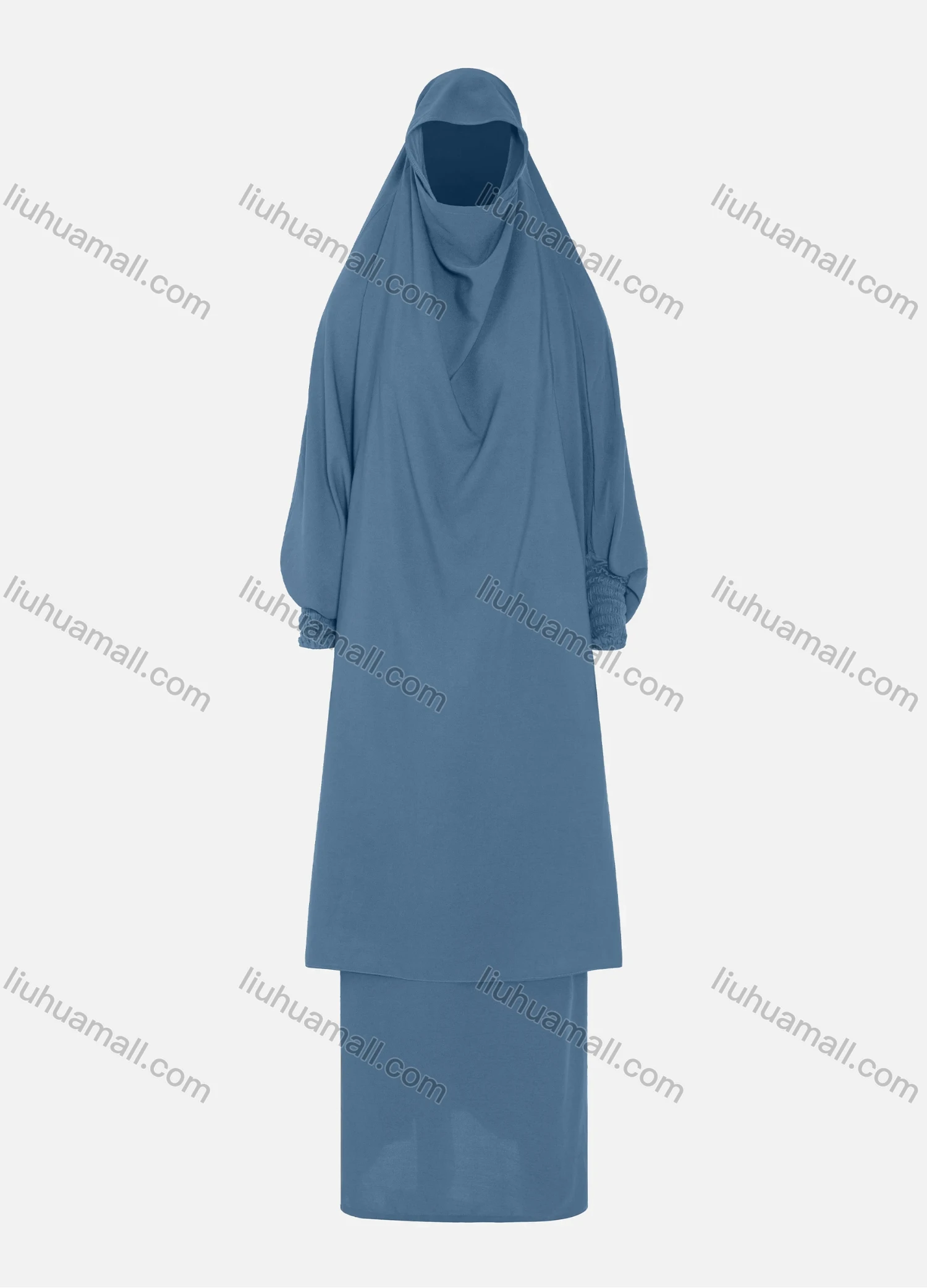 Wholesale Women's Islamic Modest Linen Plain Prayer Maxi Abaya Dress With Hijab 2 Pieces Set - Liuhuamall