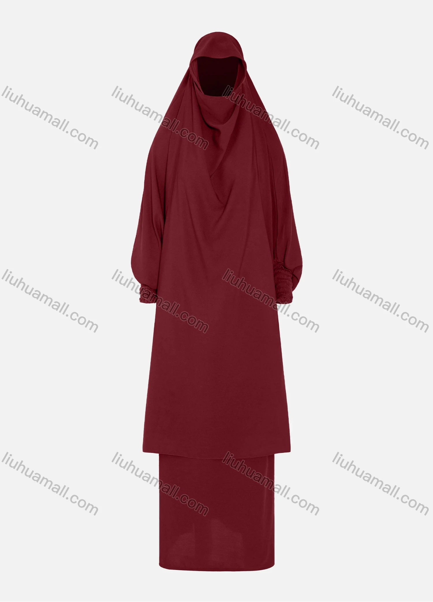Wholesale Women's Islamic Modest Linen Plain Prayer Maxi Abaya Dress With Hijab 2 Pieces Set - Liuhuamall