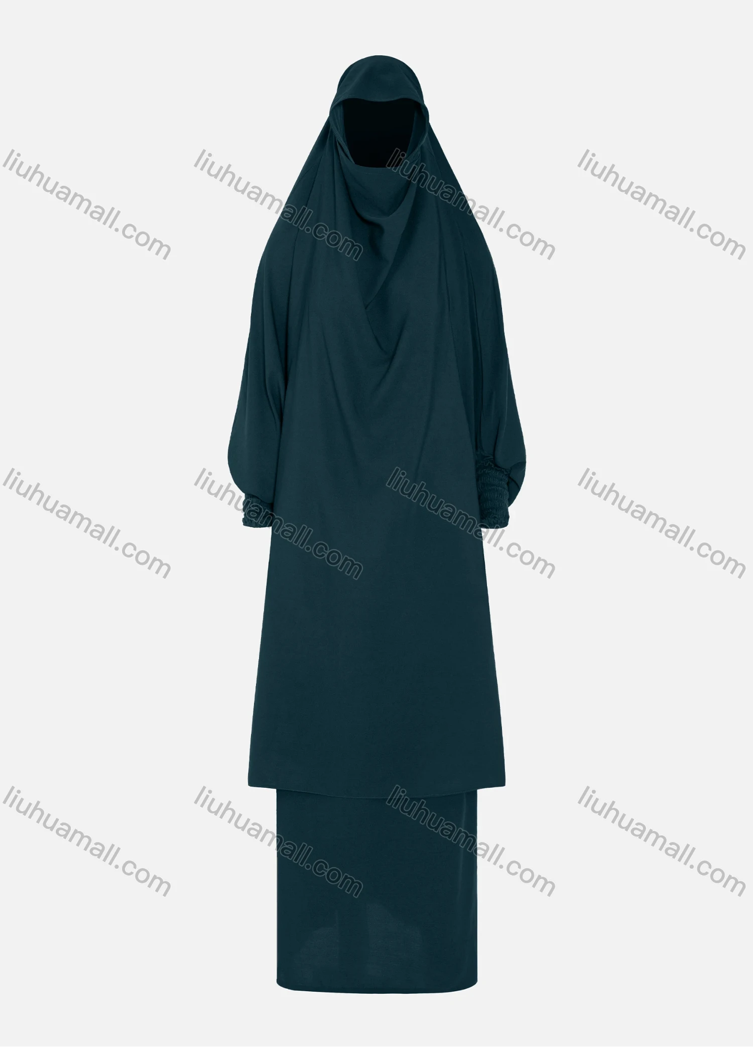 Wholesale Women's Islamic Modest Linen Plain Prayer Maxi Abaya Dress With Hijab 2 Pieces Set - Liuhuamall