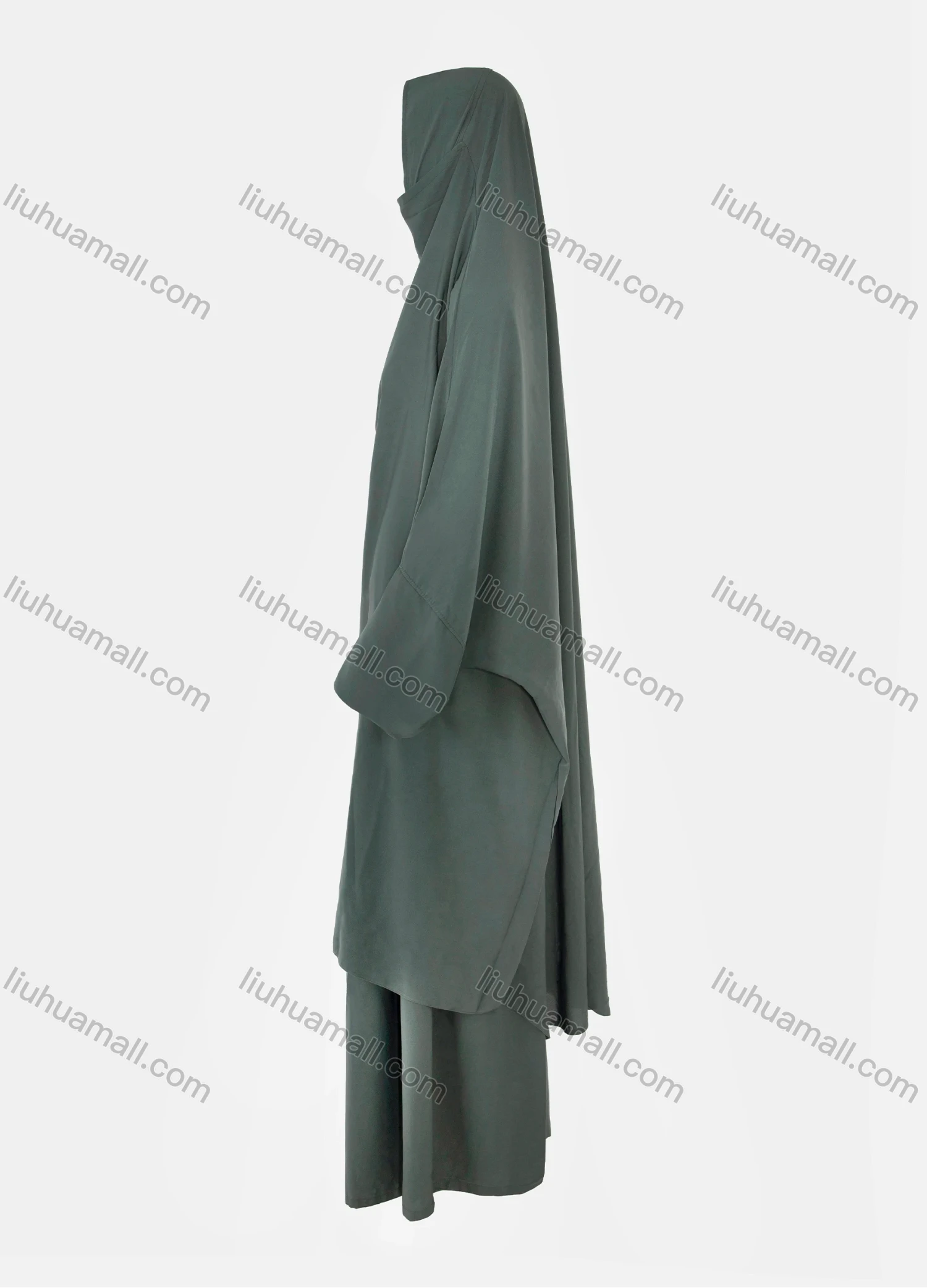 Wholesale Women's Islamic Modest Linen Plain Maxi Abaya Dress With Hijab 2-Pieces Set - Liuhuamall