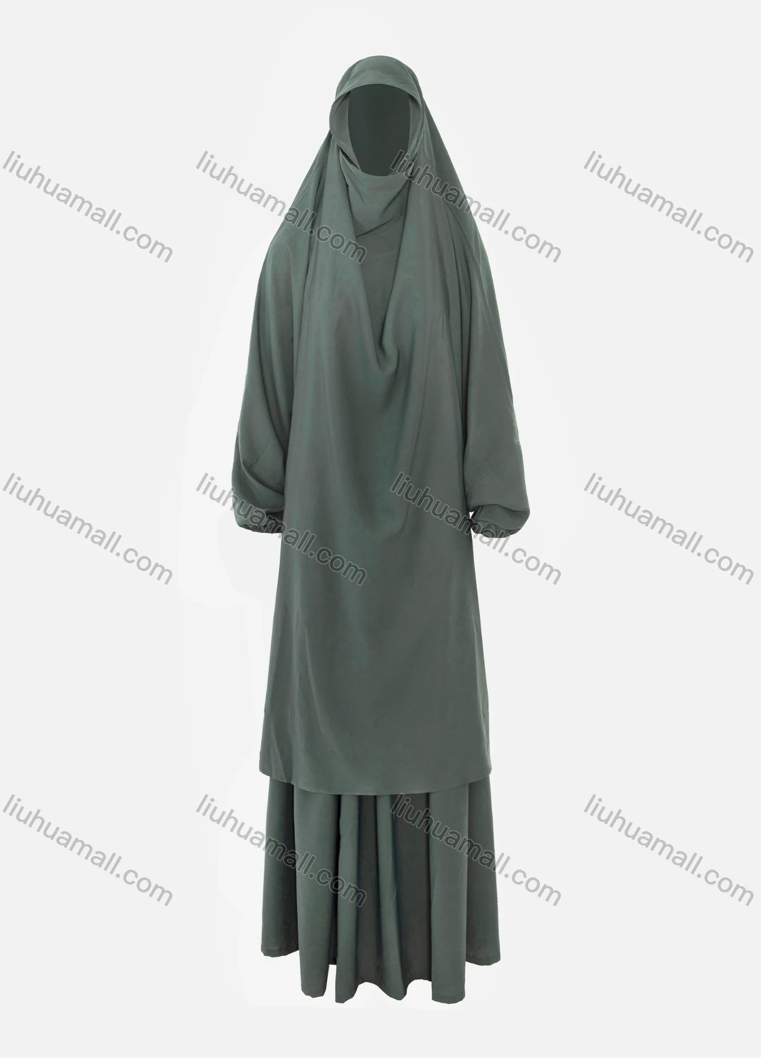 Wholesale Women's Islamic Modest Linen Plain Maxi Abaya Dress With Hijab 2-Pieces Set - Liuhuamall