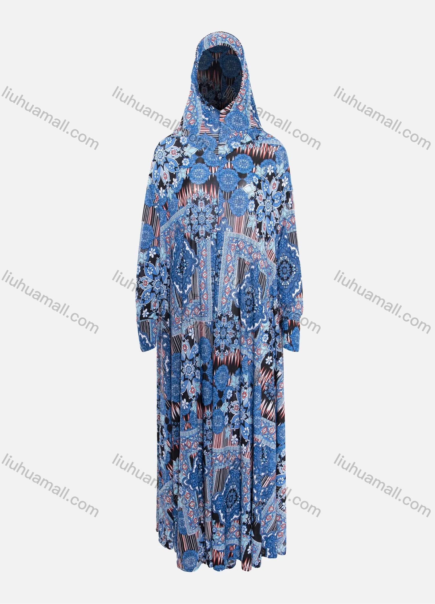 Wholesale Women's Islamic Modest Allover Vintage Print Maxi Prayer Abaya Dress With Hijab 2 Pieces Set - Liuhuamall