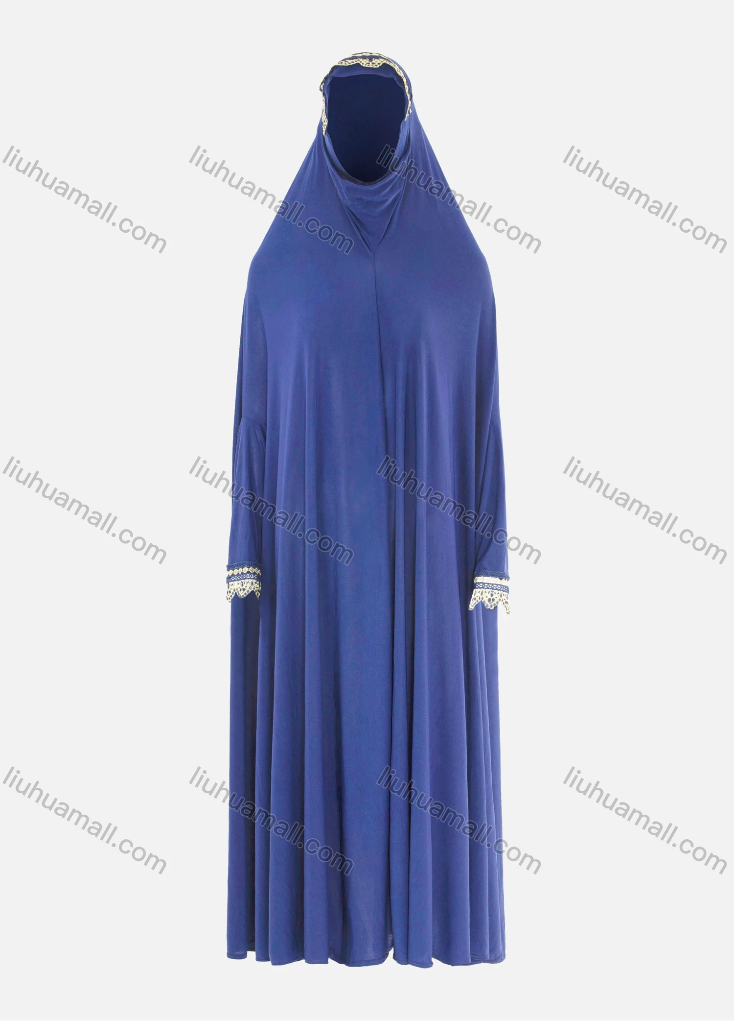 Wholesale Women's Islamic Modest Prayer Guipure Lace Trim Maxi Abaya Dress With Hijab 2 Pieces Set - Liuhuamall