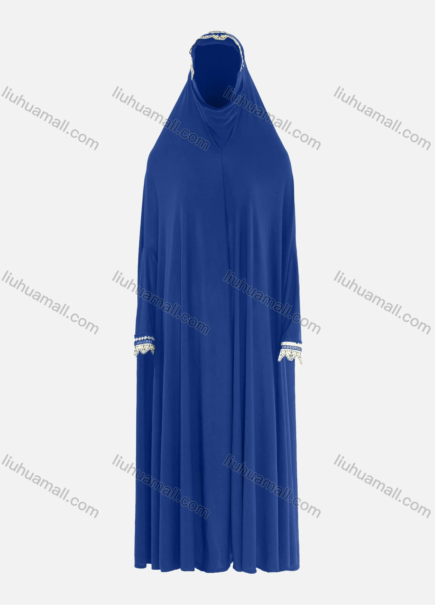 Wholesale Women's Islamic Modest Prayer Guipure Lace Trim Maxi Abaya Dress With Hijab 2 Pieces Set - Liuhuamall