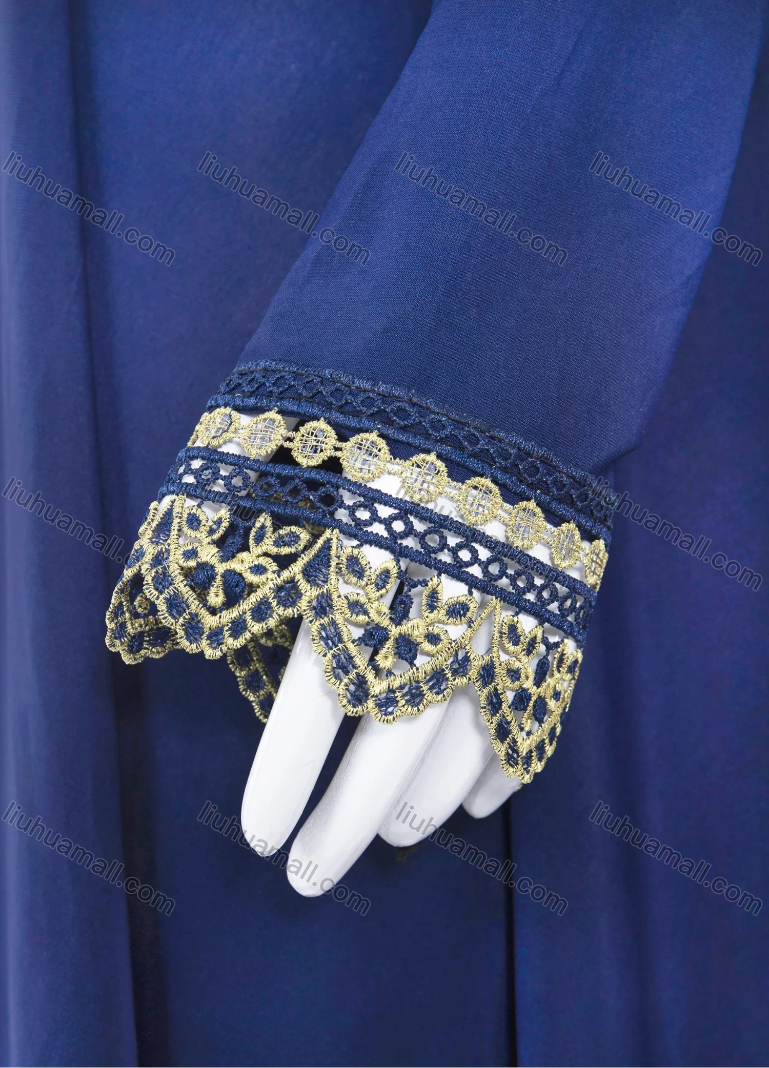 Wholesale Women's Islamic Modest Prayer Guipure Lace Trim Maxi Abaya Dress With Hijab 2 Pieces Set - Liuhuamall