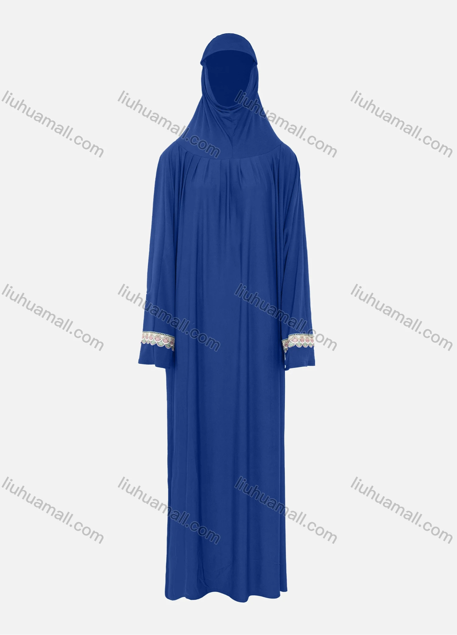 Wholesale Women's Islamic Modest Prayer Guipure Lace Trim Maxi Abaya Dress With Hijab 2 Pieces Set - Liuhuamall