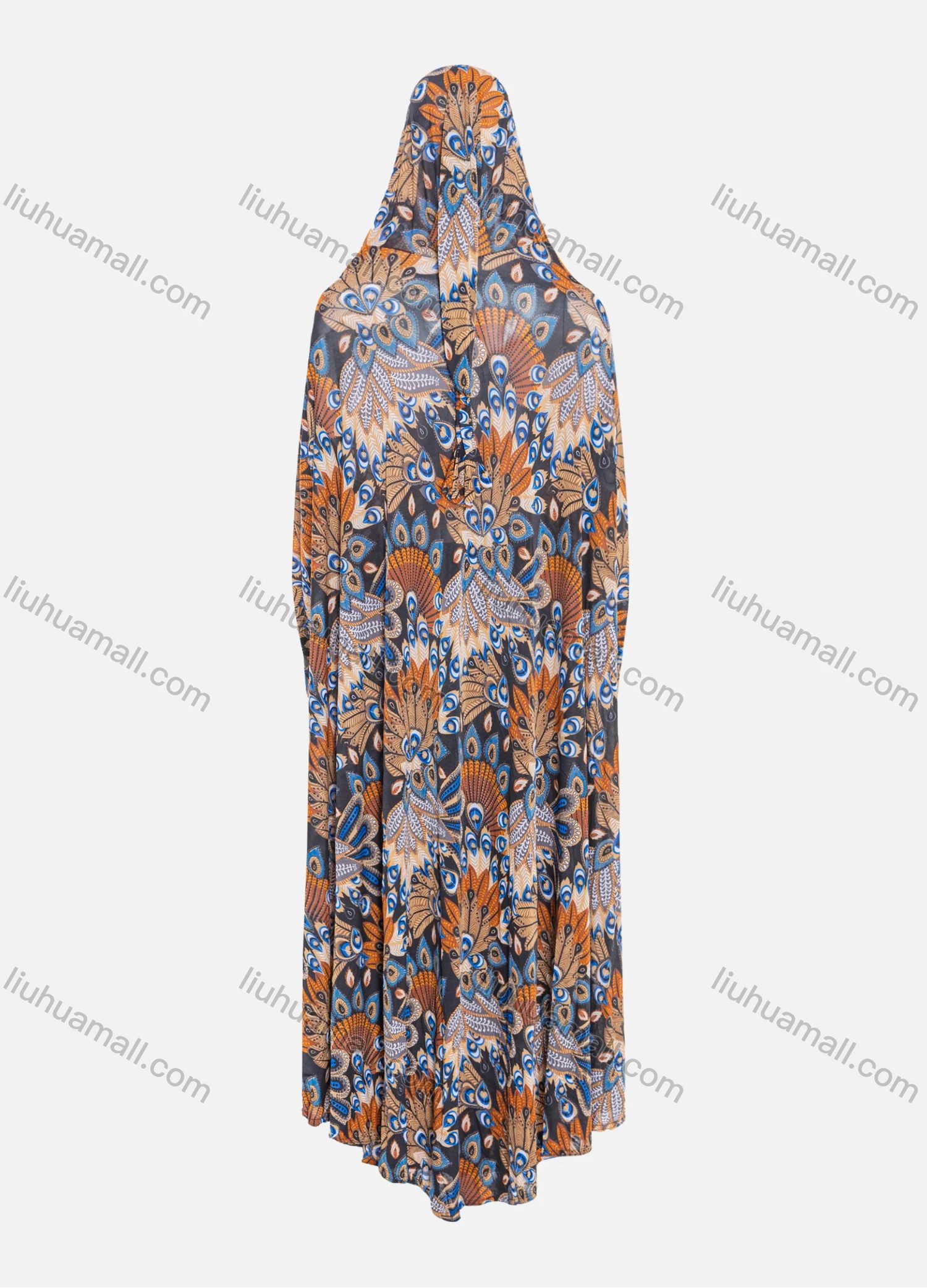 Wholesale Women's Islamic Modest Prayer Vintage Feather Print Maxi Abaya Dress With Hijab 2 Pieces Set - Liuhuamall