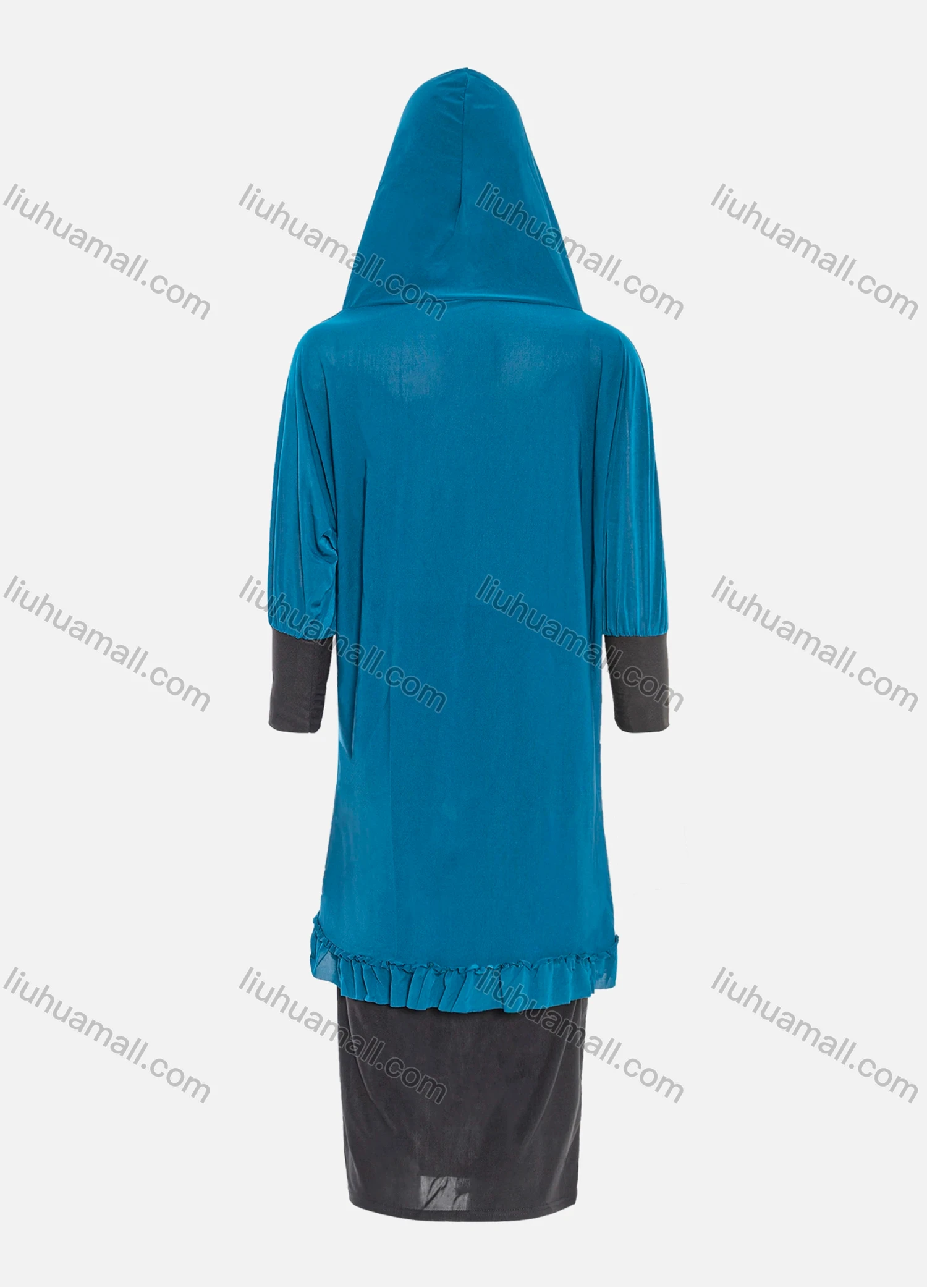 Wholesale Women's Muslim Islamic Modest Prayer Half Sleeve Rhinestone Knee Length Abaya Dress With Hijab 2 Pieces Set - Liuhuamall